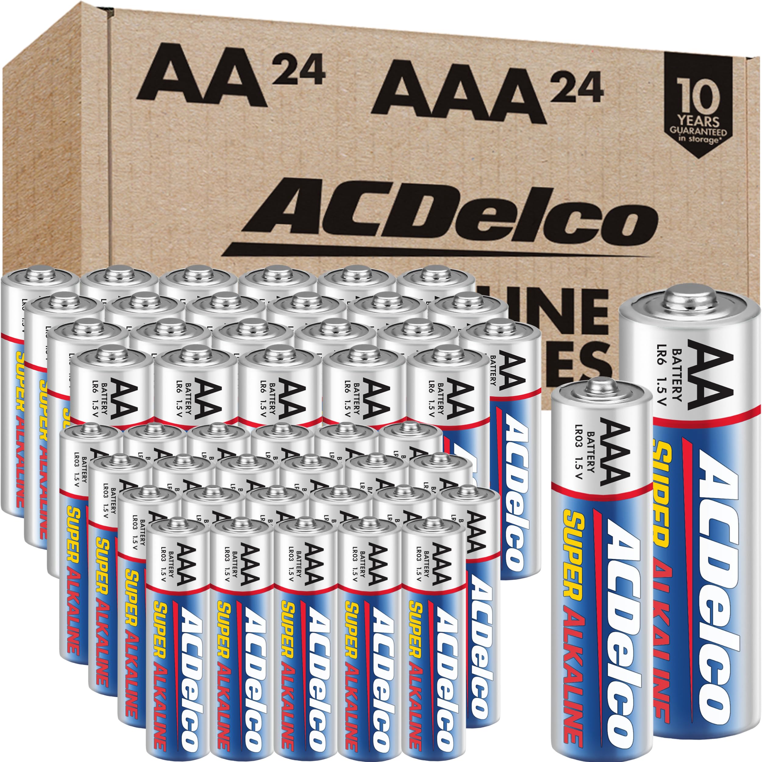 Powermax ACDelco AA and AAA 48-Count Combo Pack Super Alkaline Batteries, 24-Count Each, 10-Year Shelf Life, Reclosable Packaging Blue