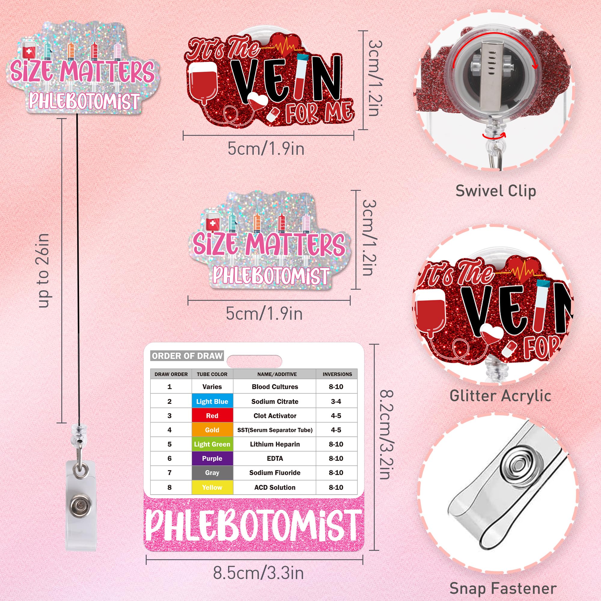 Badge Buddy 4 Pcs Phlebotomy Badge Reels & Order Of Draw Card - Funny ...