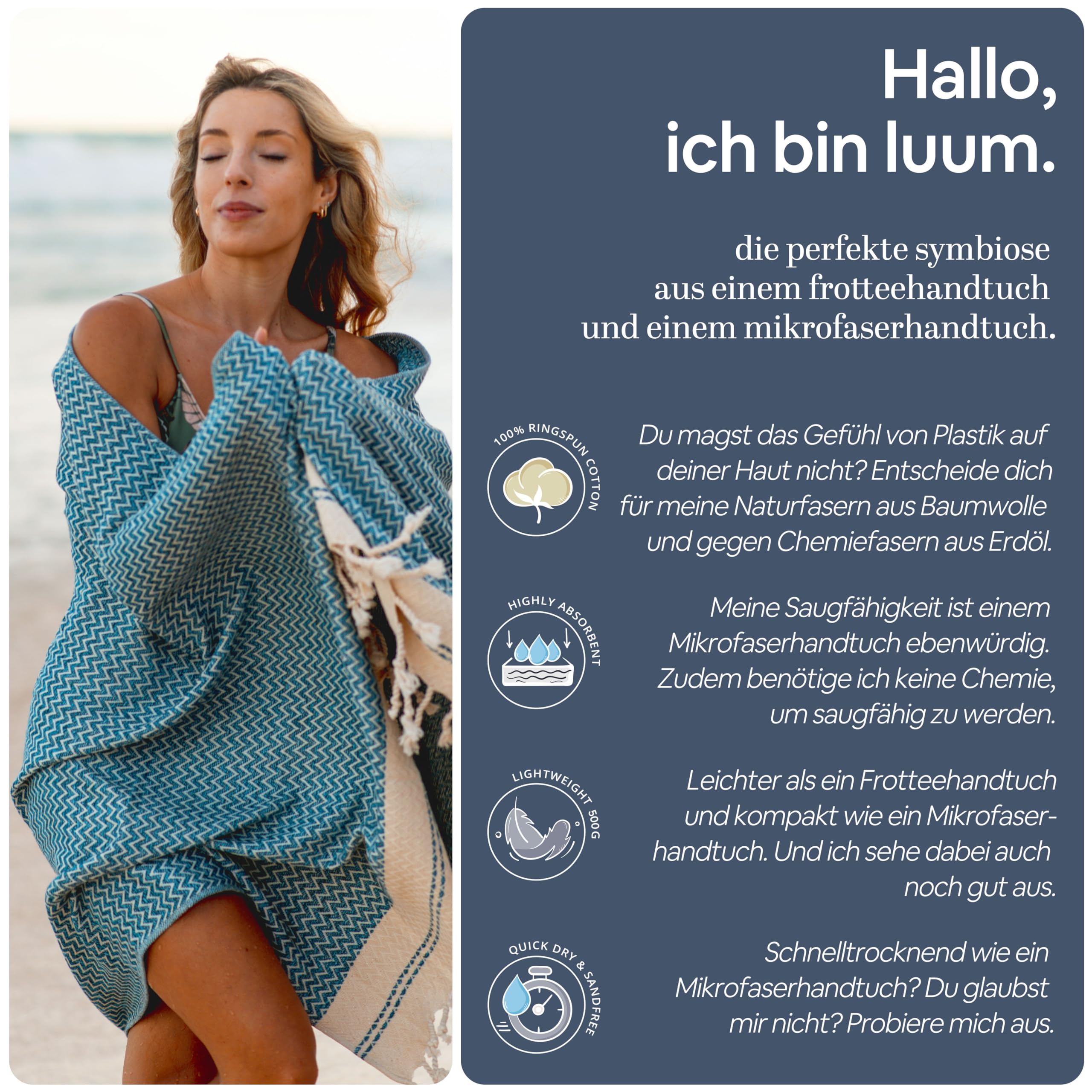 LUUM Saunahandtuch 90x180 cm 2-Set Premium Baumwolle schnelltrocknend Anthrazit/Silbergrau
