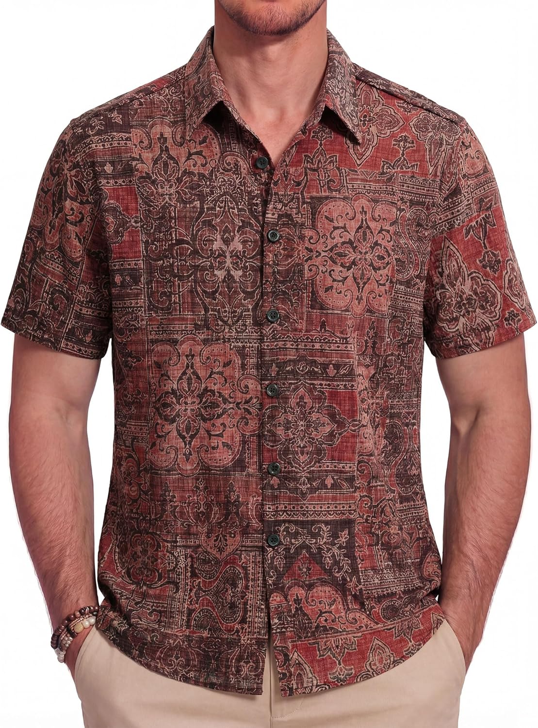 Mens Floral Hawaiian Shirts Short Sleeve Button Down Casual Retro 70s Shirt Summer Vacation Tropical Beach Shirts