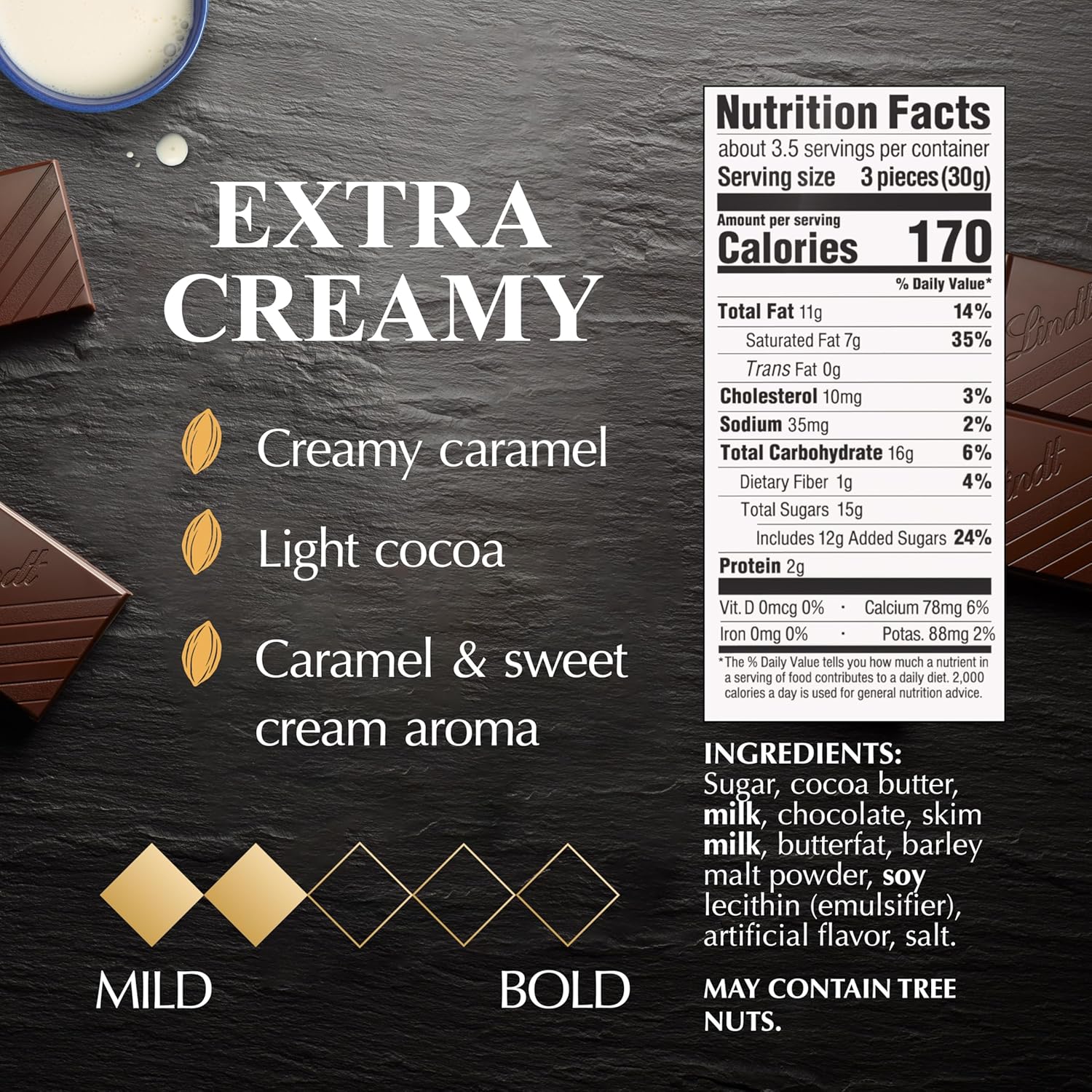 Lindt EXCELLENCE Extra Creamy Milk Chocolate Bar, Milk Chocolate Candy, 3.5 oz. (12 Pack)