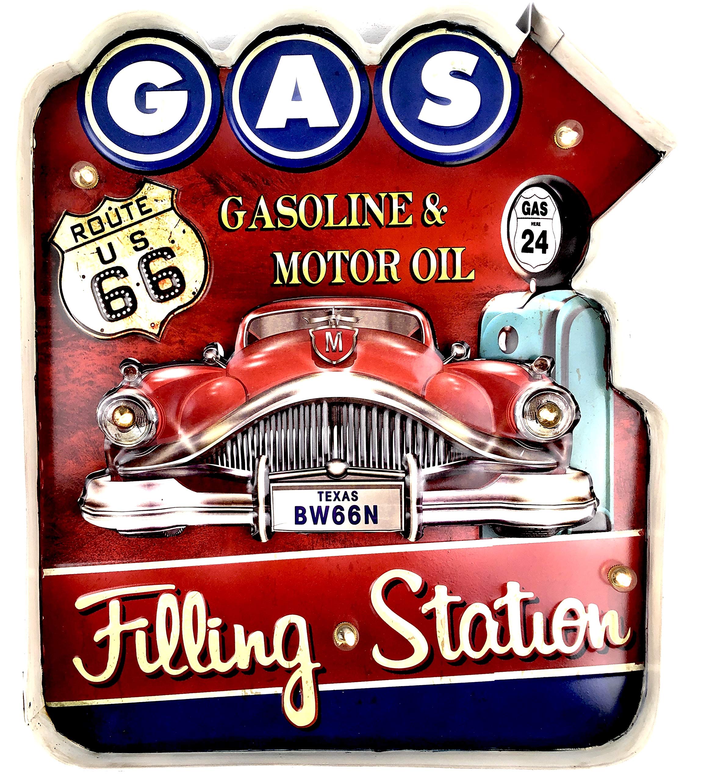 Leuchtschild Retro-Schild Wandschild im Vintage-Stil LED Schild für Garage Dekoschild Zubehör für Wohnkultur 50er Jahre Haus Dekoration Retro Leuchtkasten Metallhandwerk (Filling Station 1)