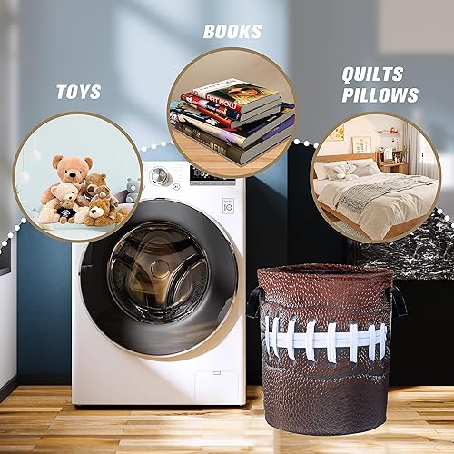 Miniatura 4 de Cesta de lavandería de fútbol americano, plegable, impermeable, de tela Oxford, divertida, cesta de lavandería, cubo de almacenamiento de ropa,