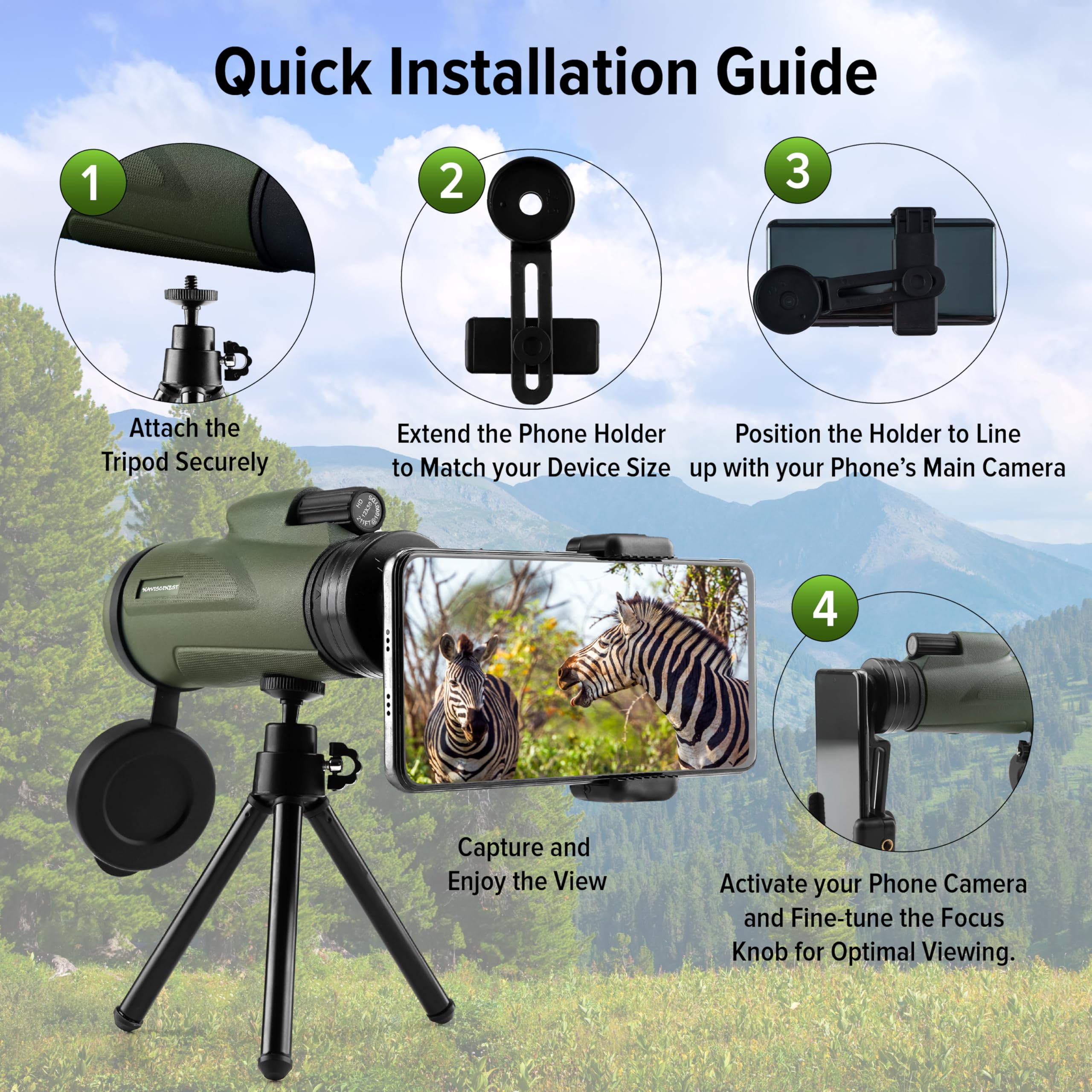 40x60 Monocular Telescope with Smartphone Adapter, High Powered BAK4 Prism FMC Monocular for Kids & Adults, Compact Low Light Vision Telescope for Wildlife, Camping, Travel & Outdoor — Amazon image 7