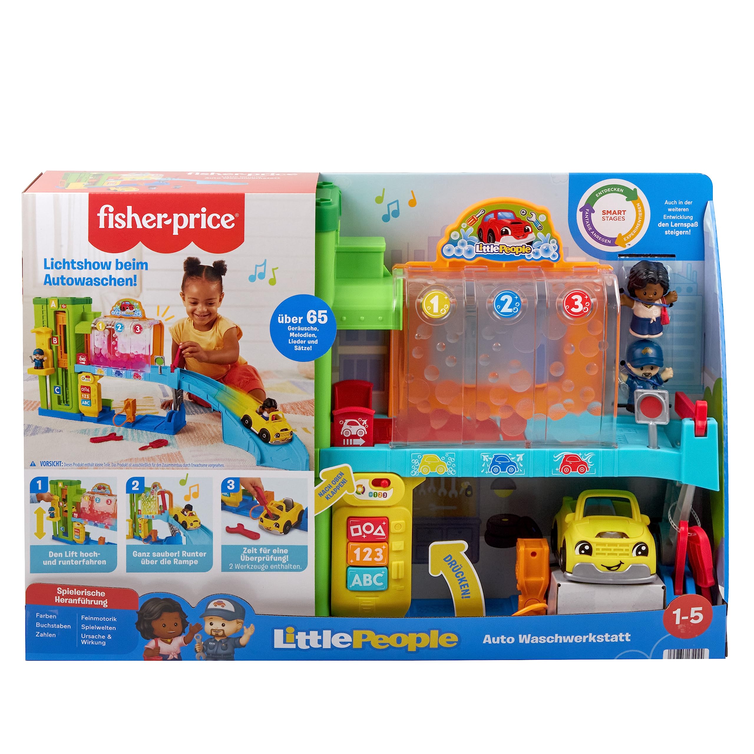 Fisher-Price Little People Lern-Garage - Interaktives Autogaragen-Spielset mit Lichtern, Musik und Smart Stages-Lerninhalten für Kleinkinder und Vorschulkinder, HRC61