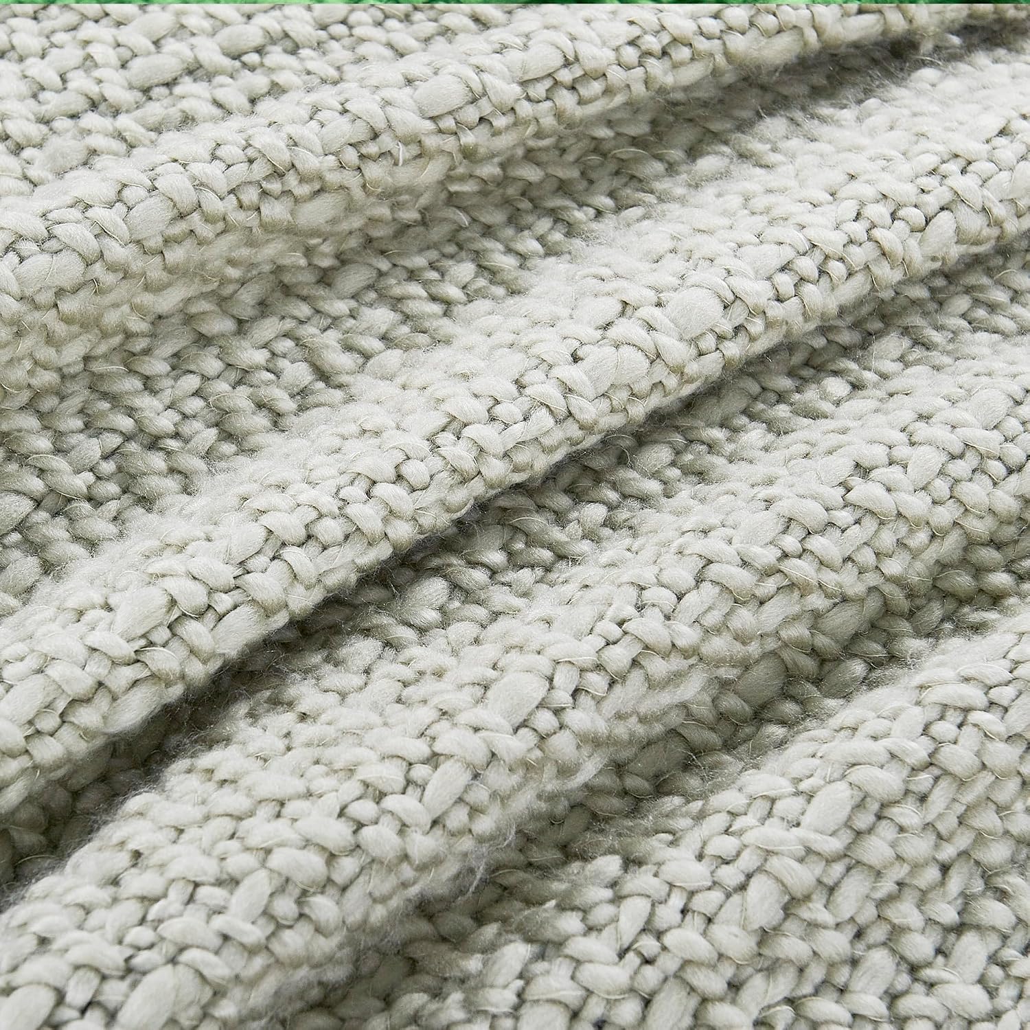 Chunky Knit Throw Blanket with Braided Tassels 50" x 60", Hand Knitted Soft Thick Yarn Basket Weave Boho Farmhouse Blanket, Plush Fluffy Tassel Decor Throw for Couch Bed Sofa, Silver Green