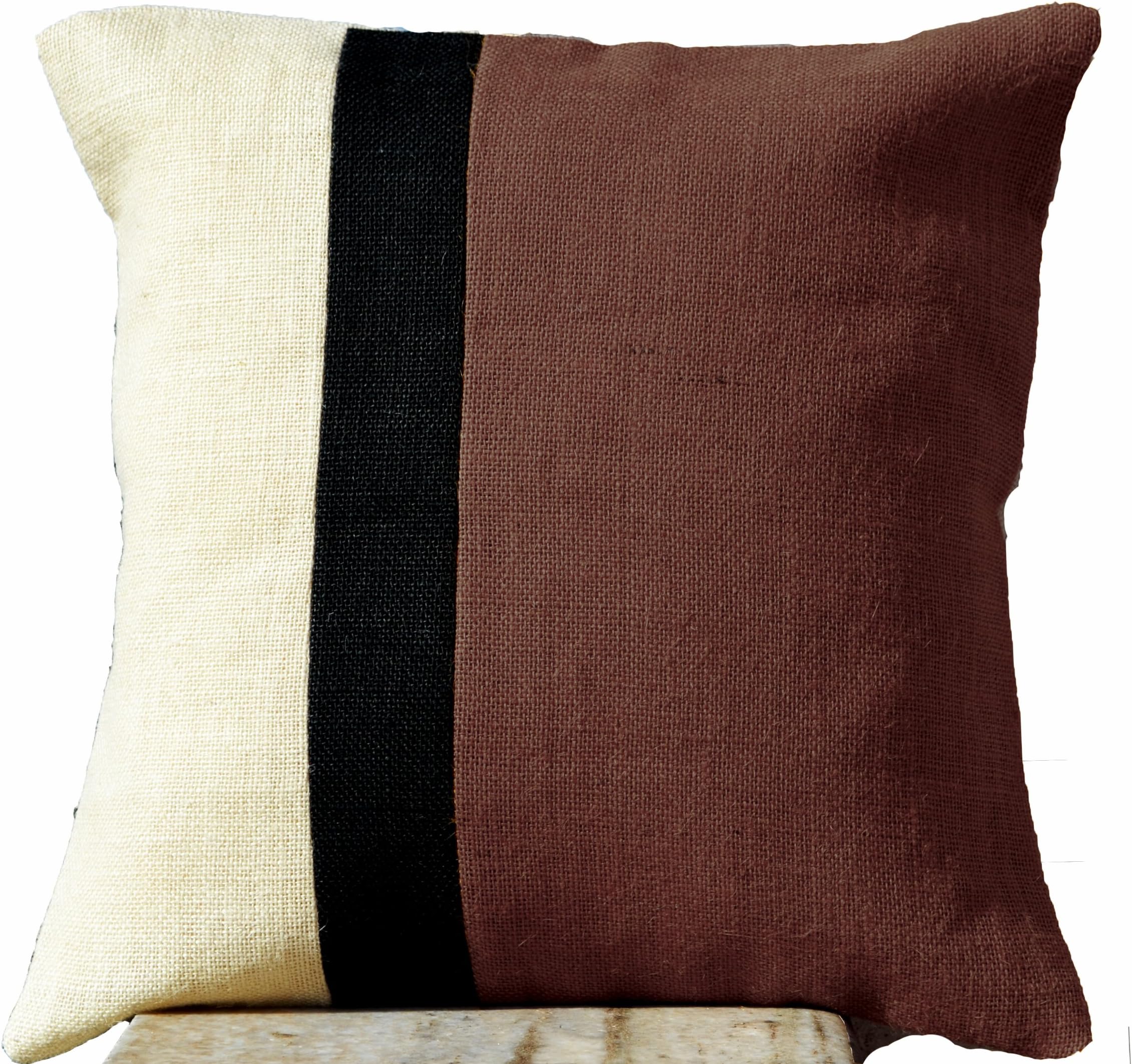 Amore Beaute Handmade Jute Hessian Taupe Cushion Covers- Hessian Colour Block Cushion Covers - Taupe Decorative Cushion Cover - Sofa Cushion Covers - Couch Cushion Covers (50 x 50 cm)