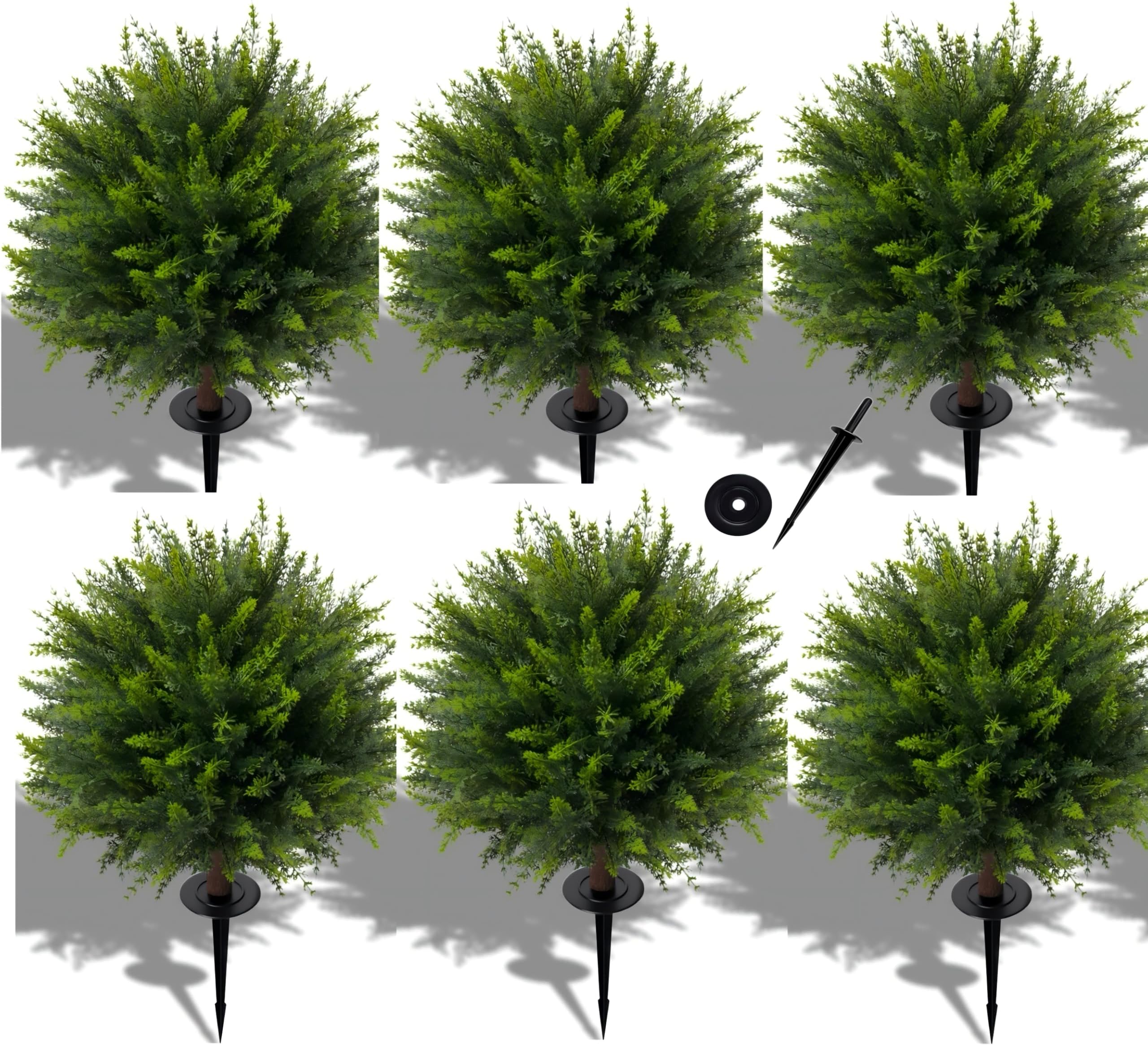 NSOPB 24.5 Inch (H) Artificial Cedar Topiary Ball Trees, Set of 6 Fake Shrub ...