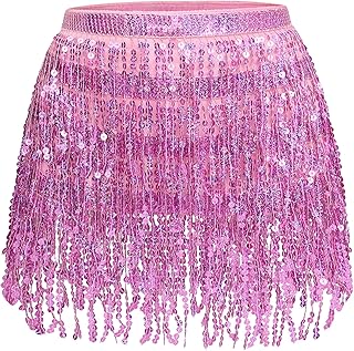 Women's Sequin Tassel Skirts Rave Fringe Hip Scarf for Festival