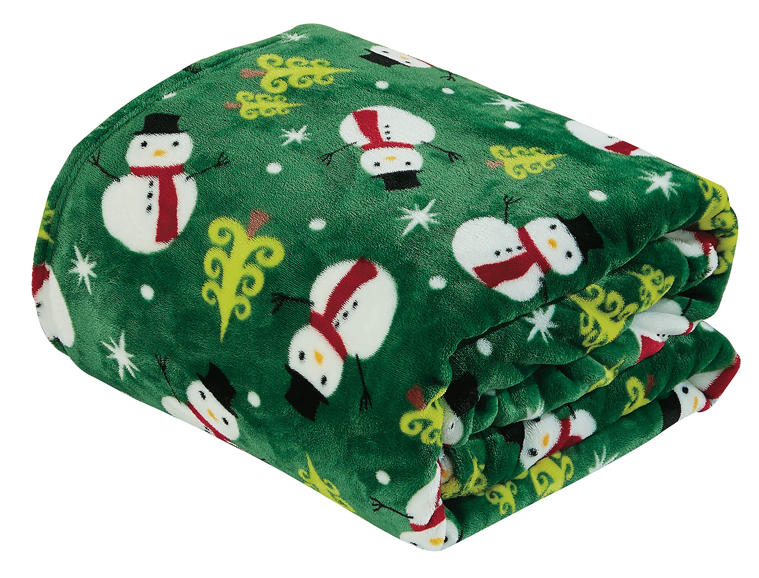 Decor&More NobleHouse Velvet Touch Holiday Throw Fleece Blanket (50" x 60") - Green Snowman