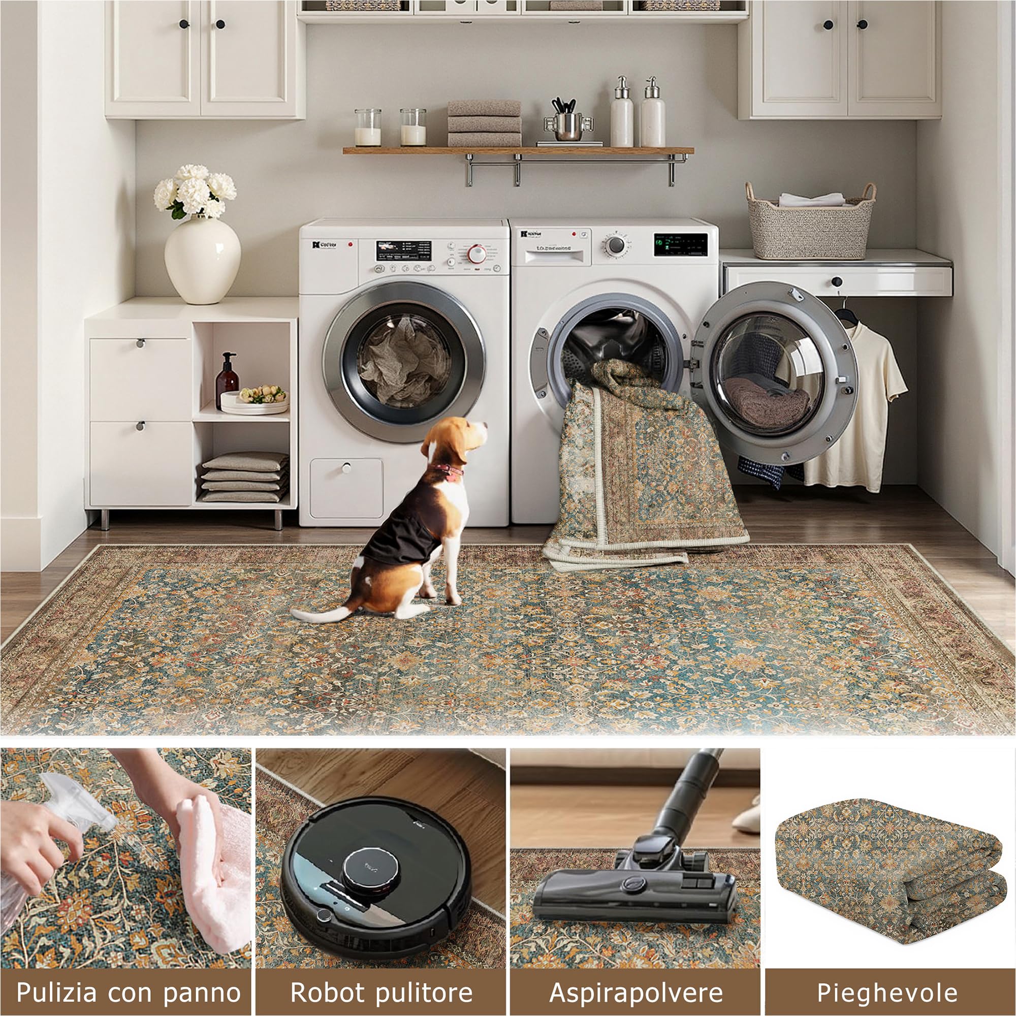 PureCozy Vintage Tappeto Salotto 120x180cm Camera da Letto Antiscivolo Lavabile in Lavatrice Rosso Tappeti Cucina Soggiorno Cameretta Sala Ufficio Pelo Corto Grande Carpet