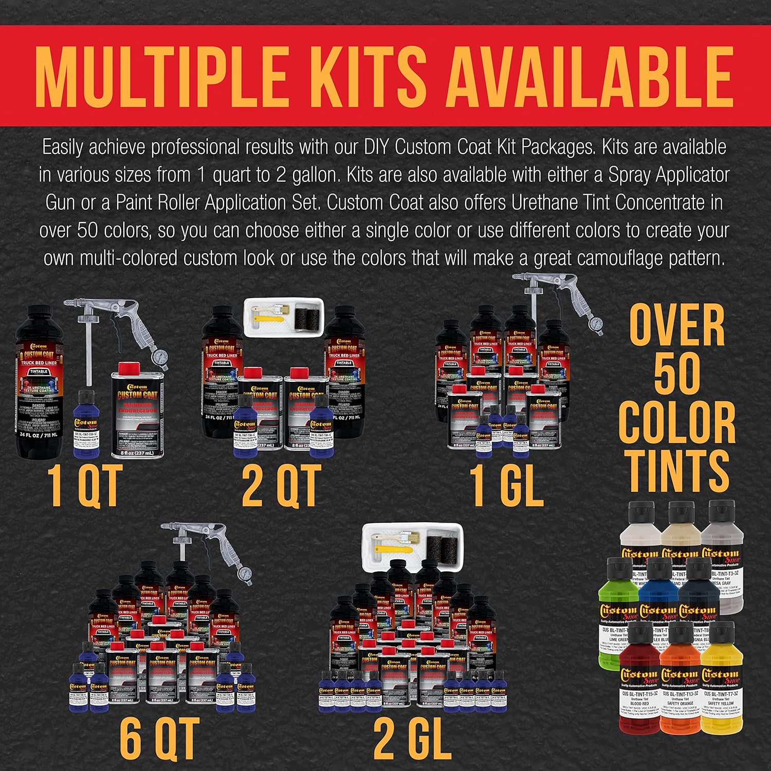 Custom Coat Federal Standard Color # 35056 Ultramarine Blue T86 Urethane Spray-On Truck Bed Liner, 2 Quart Kit with Spray Gun and Regulator - Durable Textured Protective Coating - Easy Mix Car Auto