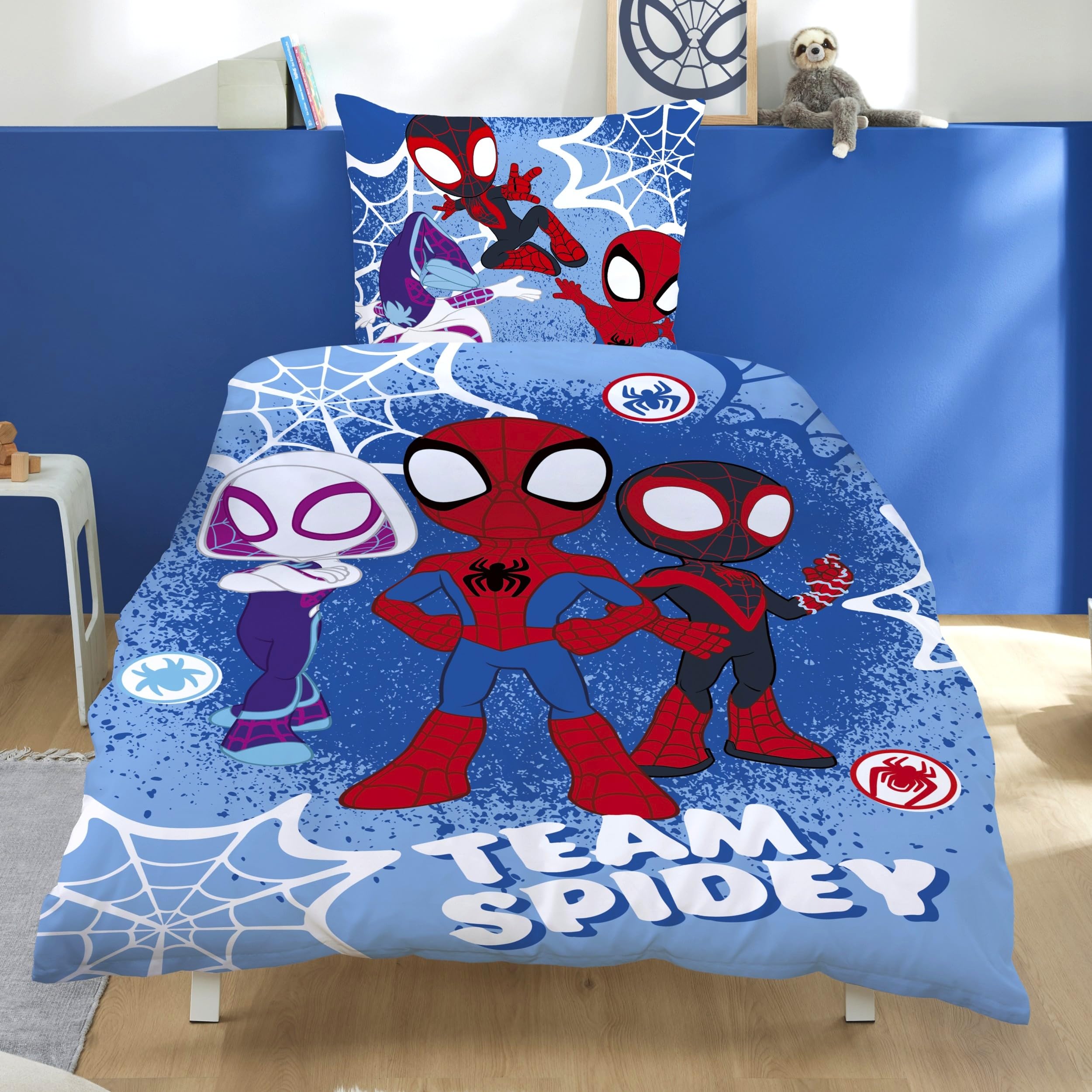 Familando – Spidey Bettwäsche-Set (2-teilig) – Decken- & Kissenbezug 135x200 cm & 80x80 cm mit Reißverschluss – Flanell aus 100% Baumwolle – Winterbettwäsche – Öko-TEX Zertifiziert