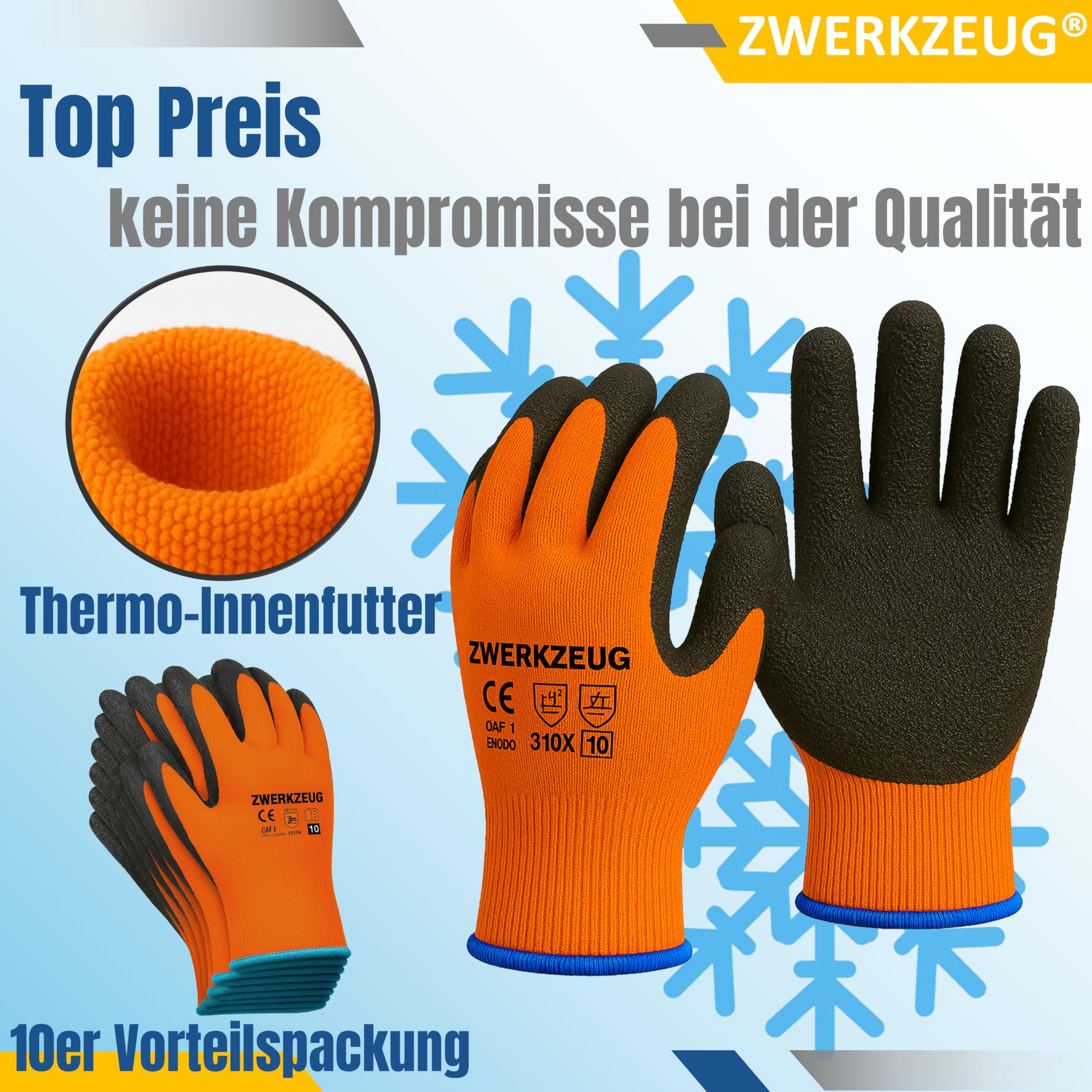 10 Paar Warme Arbeitshandschuhe für kalte Tage - Winter Bauhandschuhe mit Latex-Beschichtung - Thermo-arbeitshandschuhe Abriebfest - Herren Sicherheitshandschuhe (Thermo, 9-L)