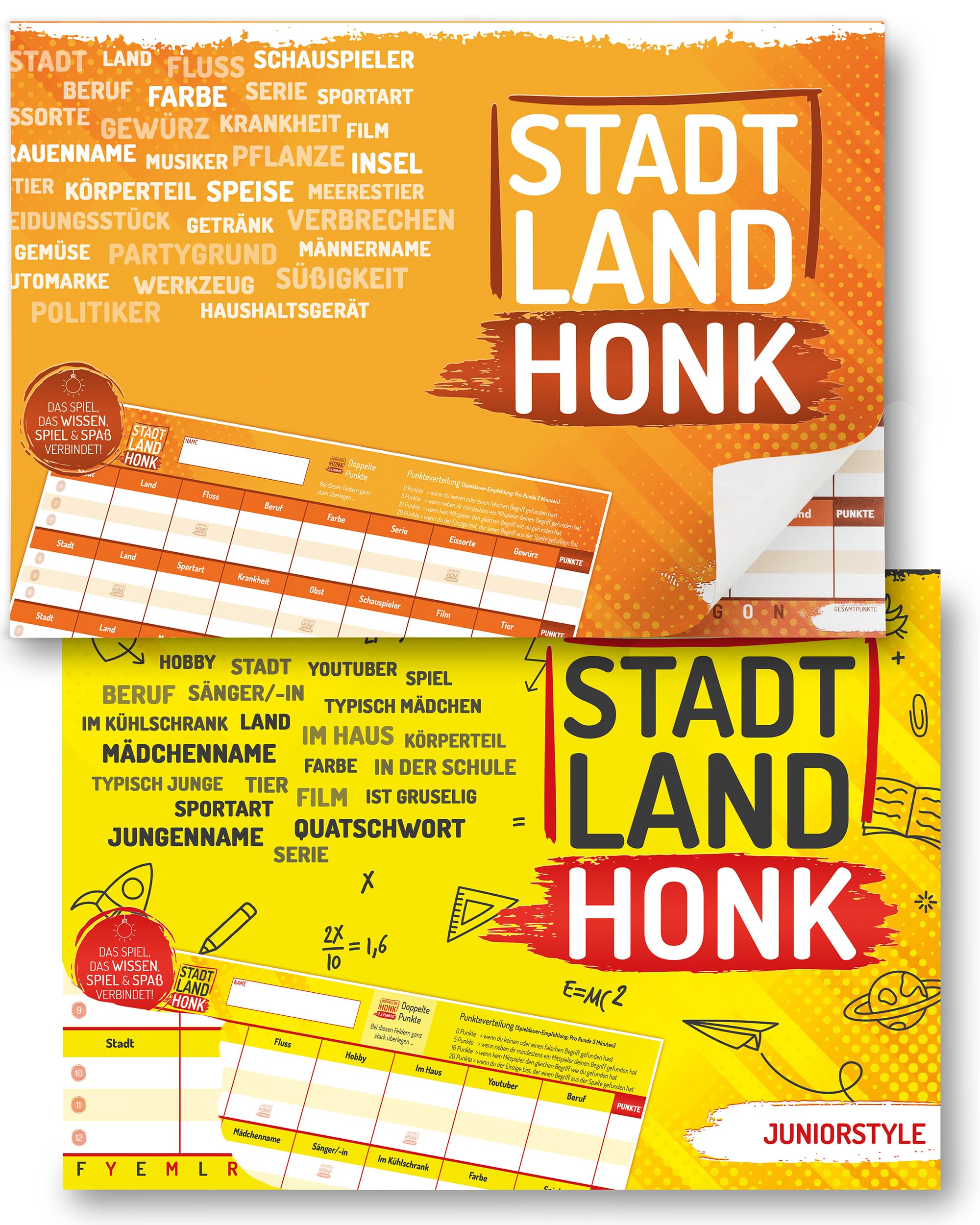 Stadt Land Honk® The City Land River Board Game Set of 2 | 50 Sheets for Extra Long Playing Experience | City Country River Block (A4) | Family Game for Young and Old | Game Night
