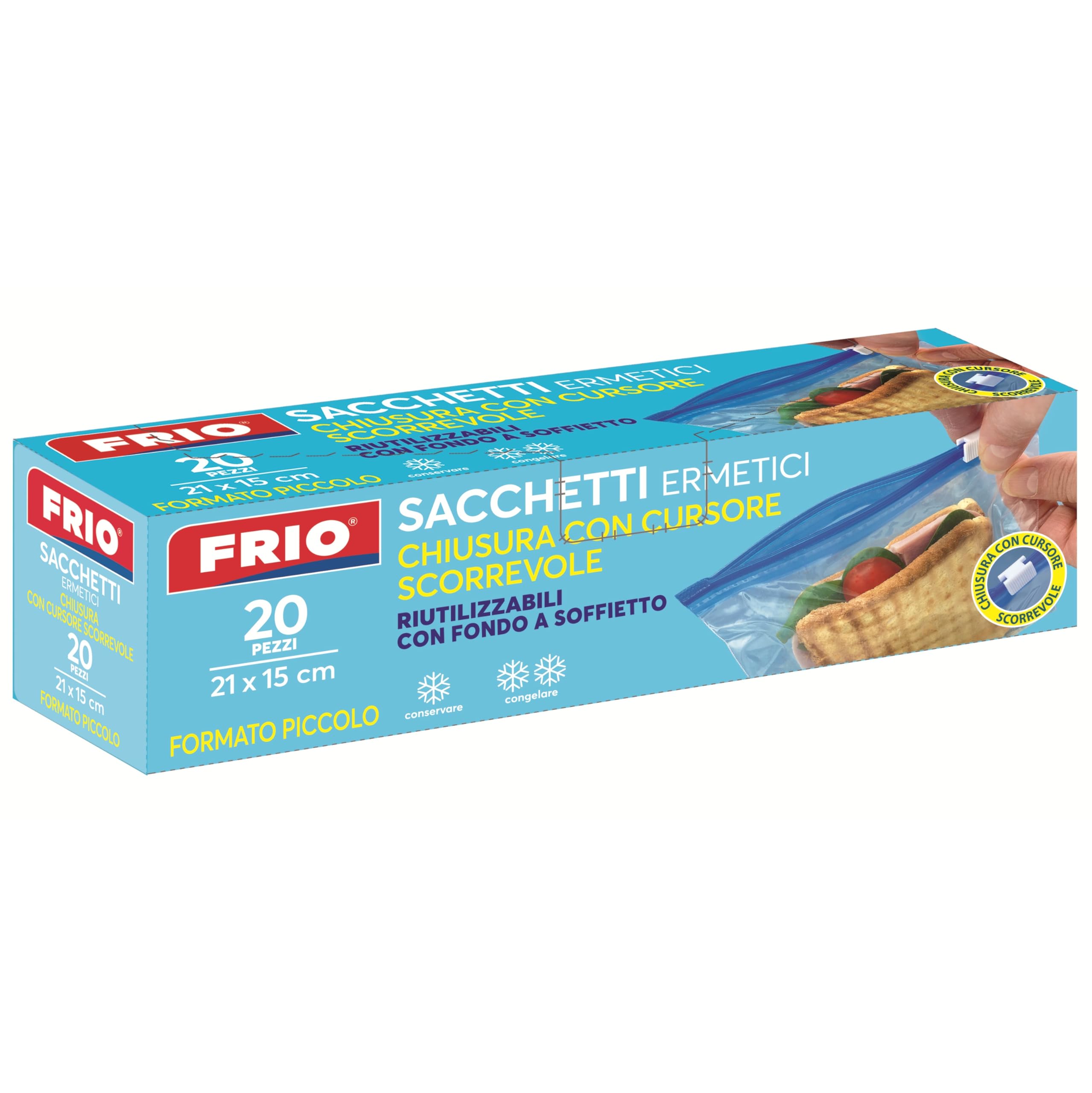 FRIO – 20 bolsas con cierre deslizante, 1,5L (21x25 cm), reutilizables y herméticas, con base expandible – Para congelador y almacenamiento de alimentos