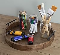 Vista 4 de Kate and Laurel Lipton - Bandeja decorativa redonda moderna de madera, 18 pulgadas de diámetro, marrón rústico y negro, bandeja decorativa