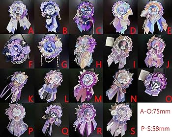 Amazon | 缶バッジロゼット 75mm/58mm 紫 リボン 羽 チェーン バラ