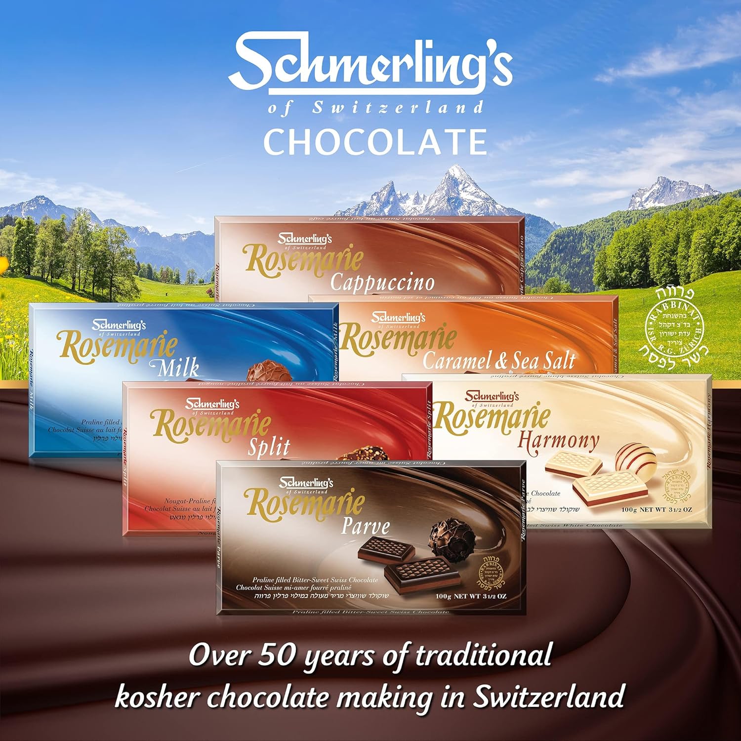 Schmerling's Swiss Chocolate Gift Box - Premium Chocolates Variety Pack, Milk, Dark Bittersweet, Parve, Kosher For Passover, Gluten Free, Non GMO, 3.5 oz Bars 6 Pack