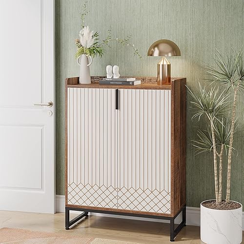 Miniatura 4 de Tribesigns Moderno zapatero para entrada, 25 pares de zapateros con puertas, organizador de zapatos de madera de 5 niveles, armarios de