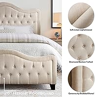 Vista 23 de Rosevera Turin Linen - Cama tapizada con paneles y cabecero capitonado con botones ajustables para dormitorio, tamaño Queen, color gris