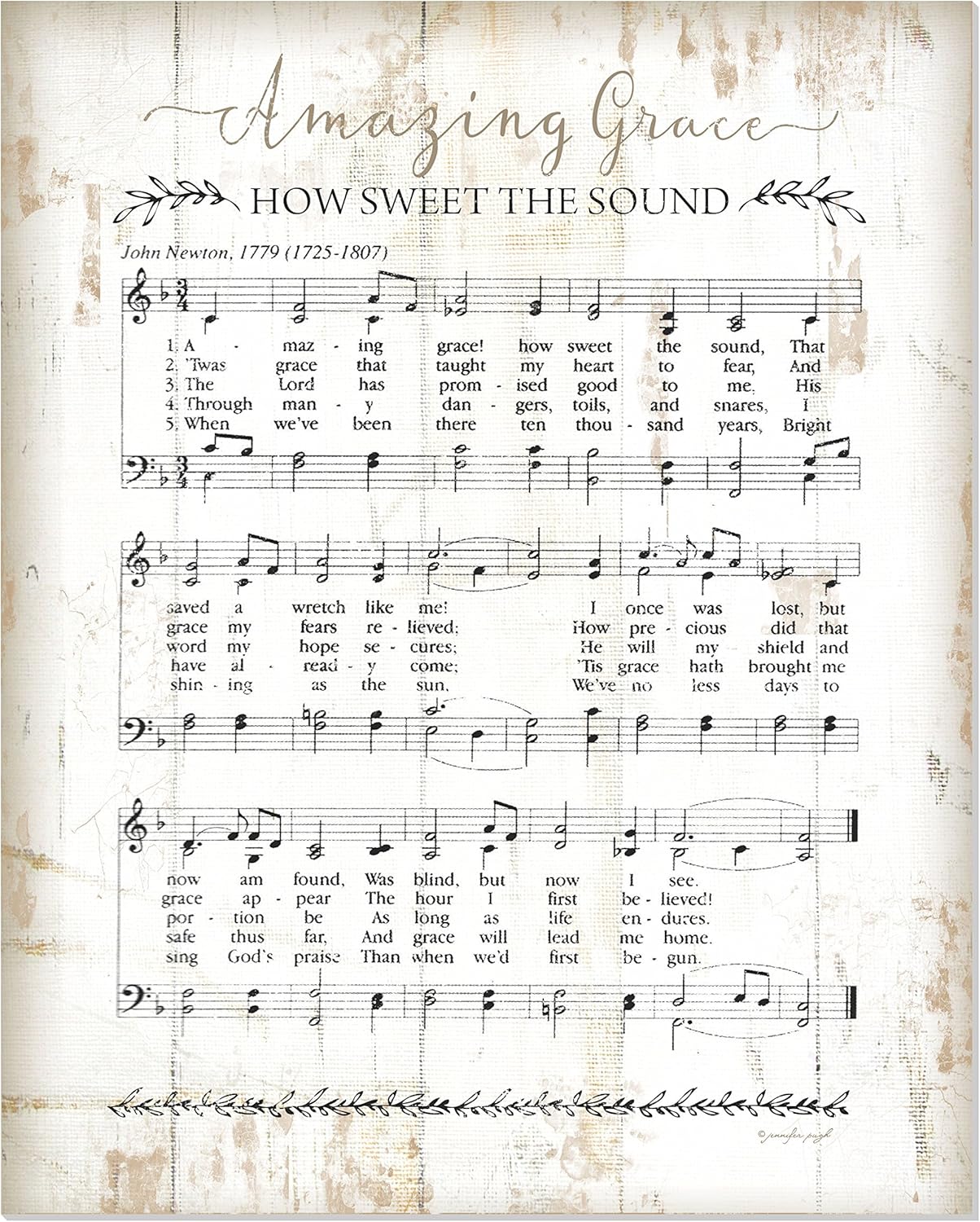 MRC Wood Products Amazing Grace Sheet Music Rustic Wall Sign (White With Frame, 20x25)