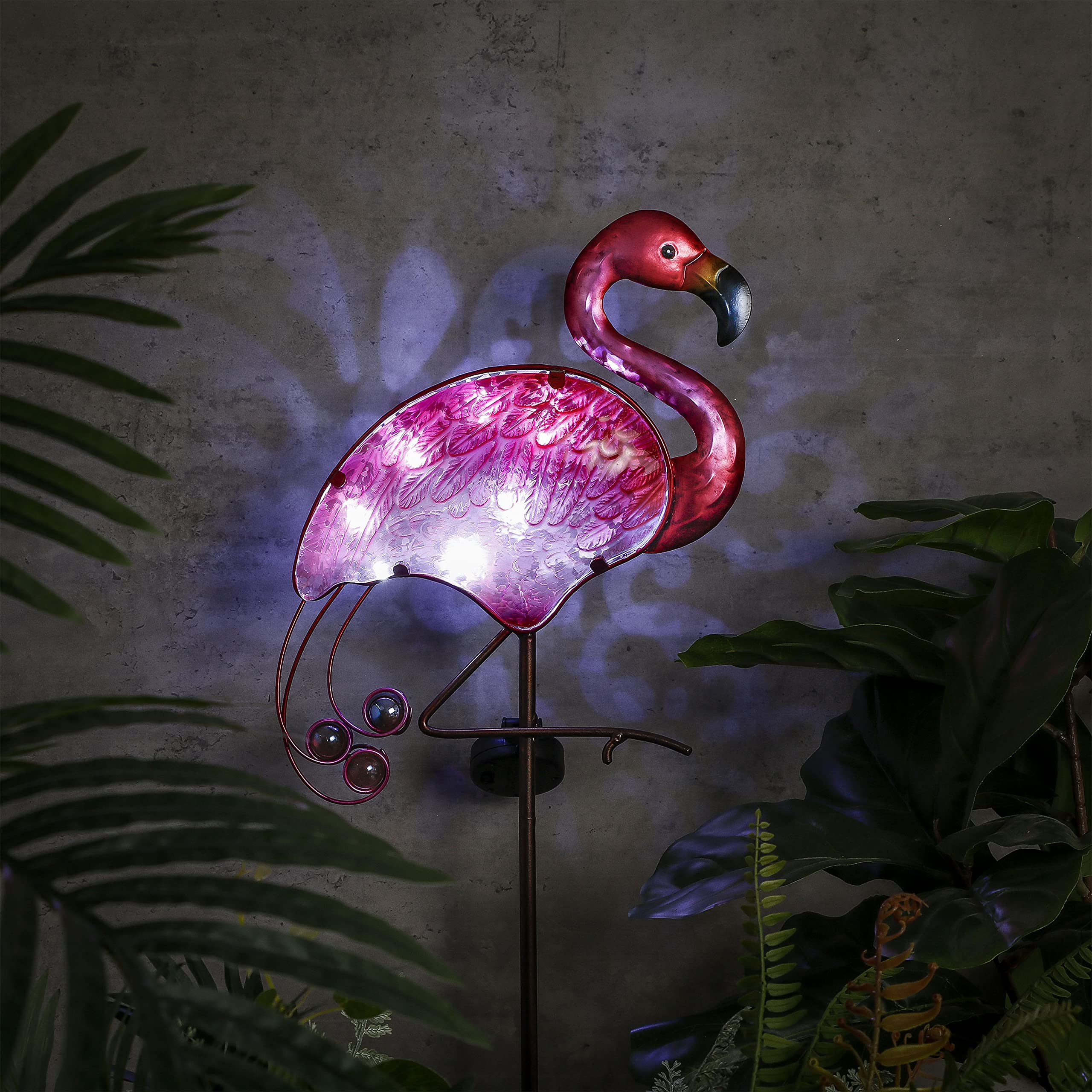 TERESA'S COLLECTIONS Lampe Solaire Exterieur Jardin,Decoration Jardin Exterieur, Figurine d'Oiseau Flamingo Solaire LED, En Métal et Verre, Lumière de Chemin 108cm,Cadeau Femme