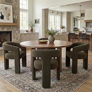 Green Sherpa Dining Chairs Set of 4, Modern Barrel Dining Room Chairs Upholstered Faux Fur Accent Chair with Arms and Round Back for Living Room Kitchen Armchair No Assembly Needed