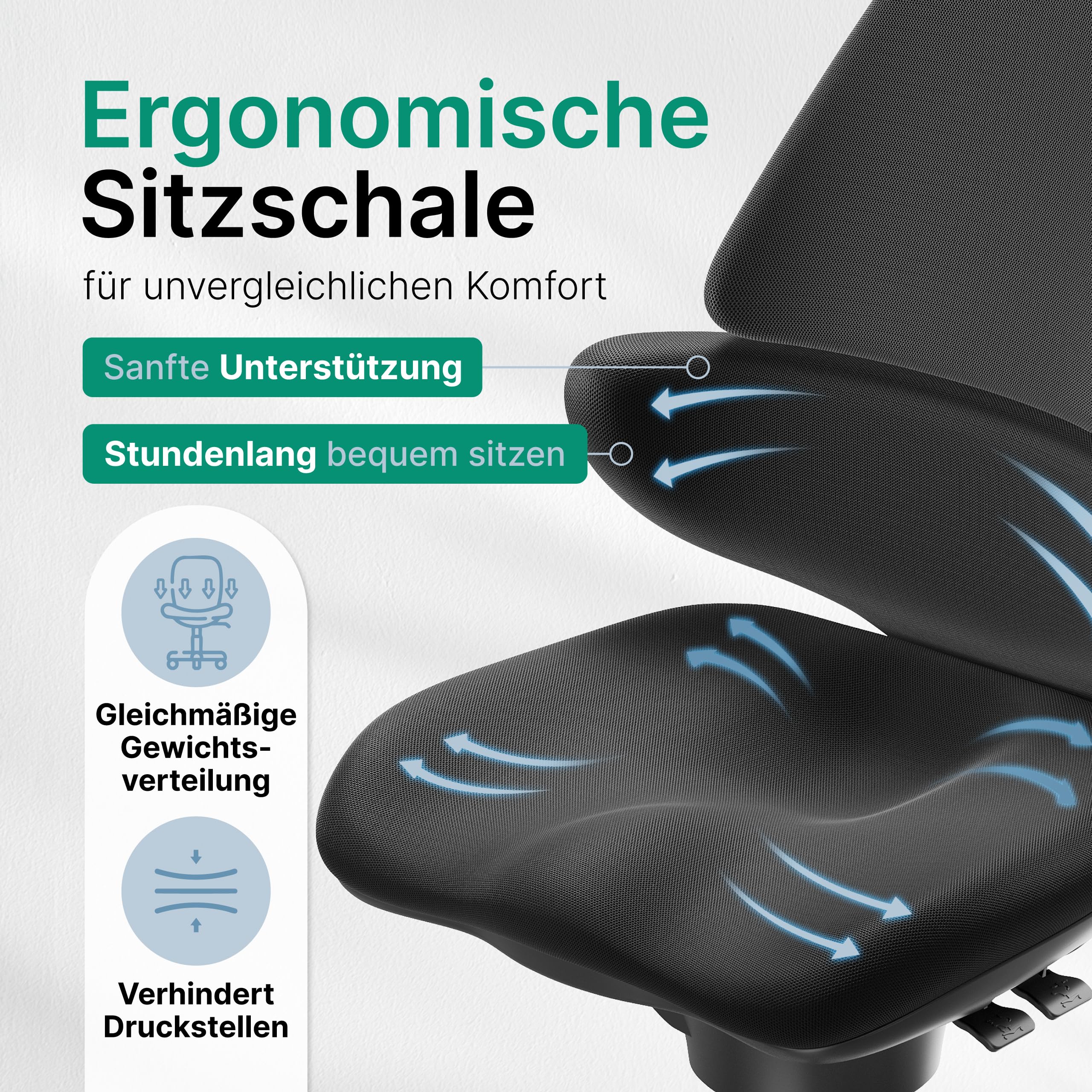 CoreChair Elite (Formstrick) Bürostuhl | Ergonomischer Bürostuhl mit bis zu 150kg Belastbarkeit. Orthopädischer Schreibtischstuhl mit 360° Beweglichkeit, Beckenstütze & Rückenlehne. (schwarz)