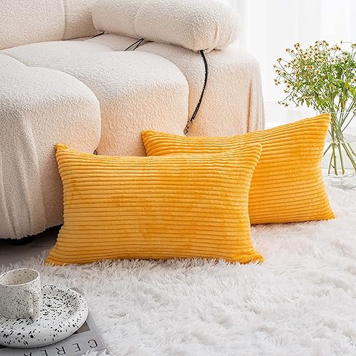 Demetex Juego de 2 fundas de almohada de pana rectangular suave de 12 x 20 pulgadas, fundas decorativas para sofá, dormitorio, fiesta, 12 x 20