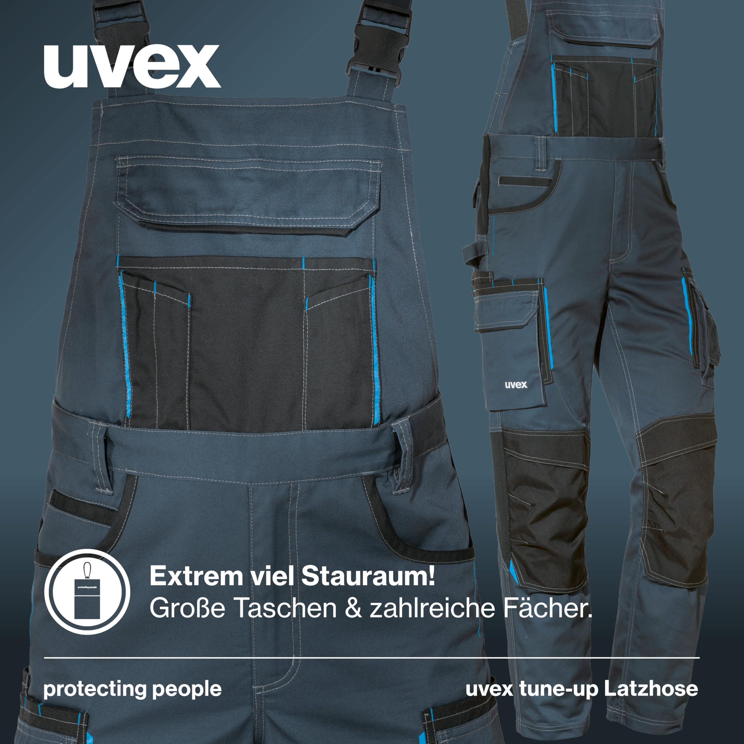 Uvex Tune-Up Pantalones de Trabajo Largos para Hombres - Petos con Cintura elástica y Bolsillos en la Rodilla - Azul