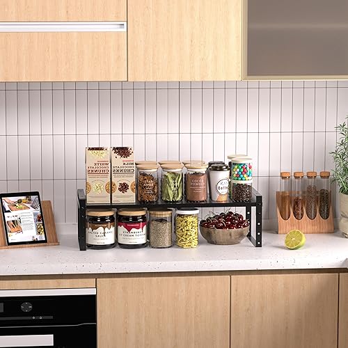 Miniatura 4 de Estante de despensa expandible apilable y ajustable para armarios de cocina, estantes de mostrador, solución de almacenamiento de armario,