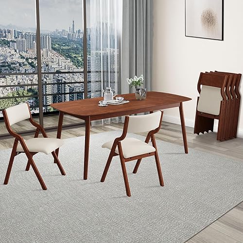 Miniatura 3 de Juego de 2 sillas de comedor plegables, sillas de cocina tapizadas con asiento y respaldo acolchados, moderna silla auxiliar con patas de madera