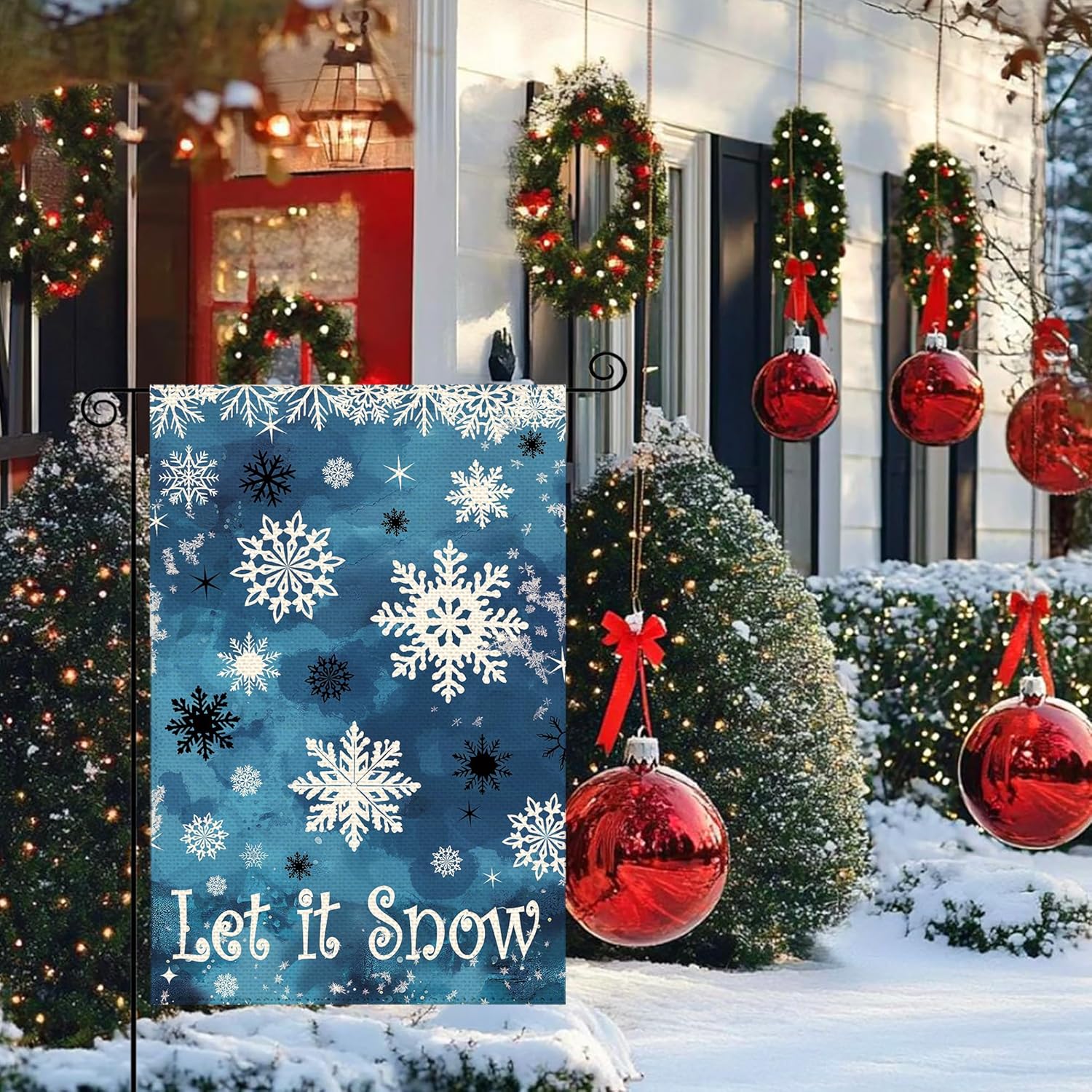 Winter Blue Snowflake Welcome Garden Flag 12x18 Inch Double Sided, Let It Snow Burlap Small Yard Flag Christmas Xmas Farmhouse Flags Seasonal Patio Outdoor Outside Decoration - Image 4