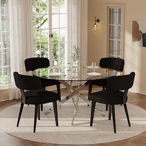 Miniatura 14 de Juego de mesa de comedor pequeña para 4, mesa de cocina redonda de 36 pulgadas con 4 sillas de comedor Teddy Boucle, parte superior de vidrio Todo