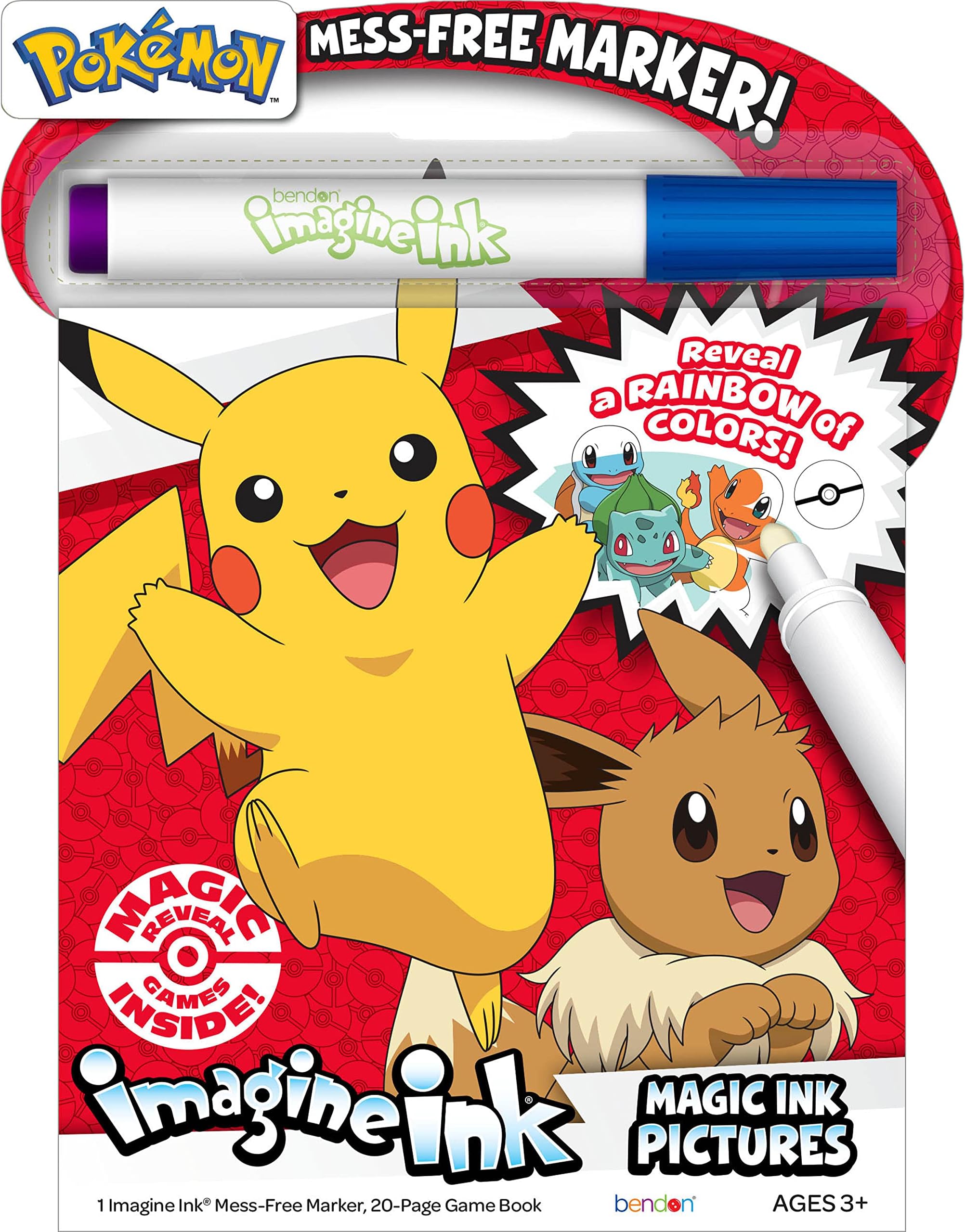 Pokemon 20 Page Imagine Ink Coloring Book Pad, Mess Free Marker Bendon 54126
