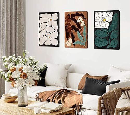 Miniatura 2 de DJSYLIFE Arte de pared abstracto bohemio con flores botánicas vintage, impresiones en lienzo moderno y neutro floral estético para sala de estar,