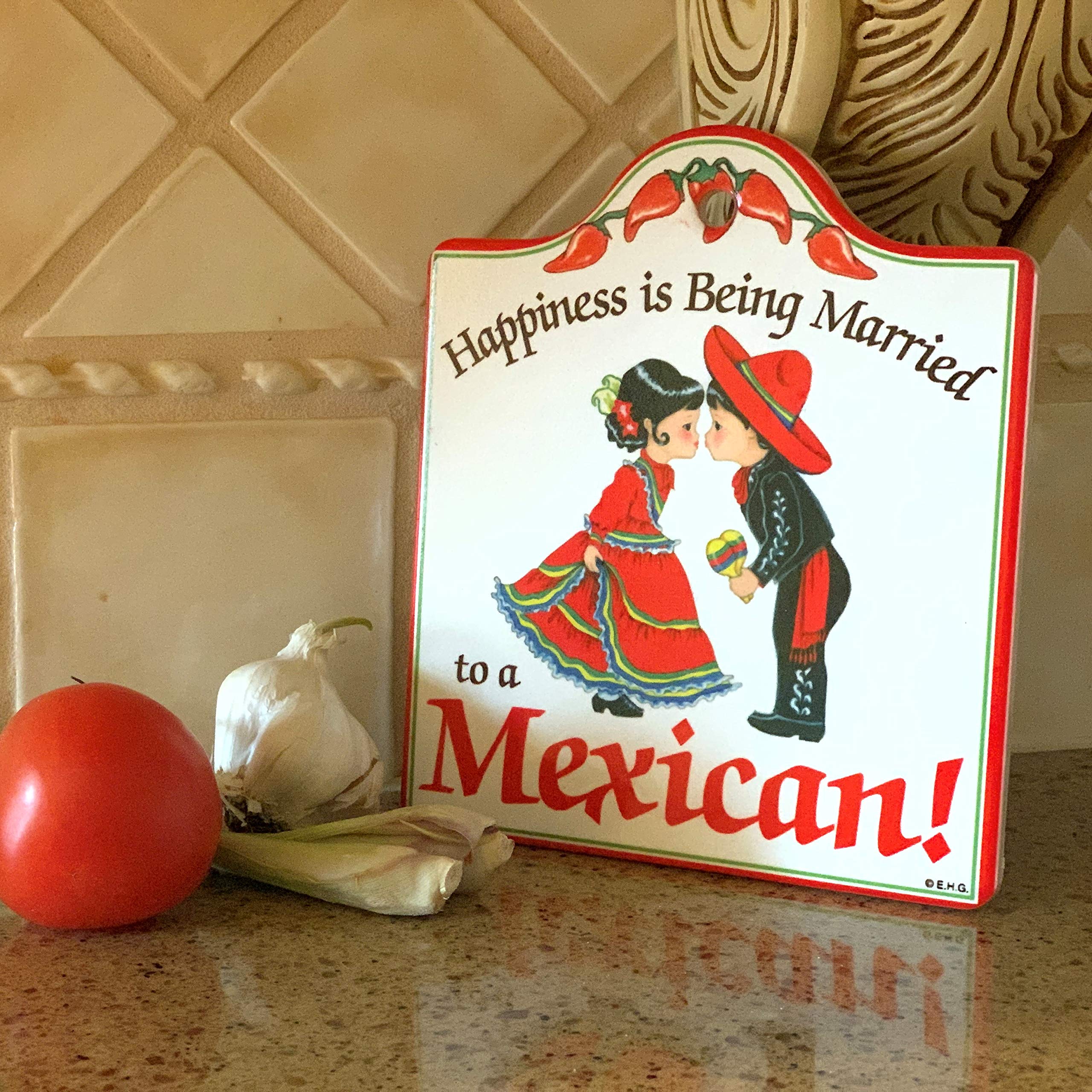 Essence of Europe Gifts Happiness is Being Married to a Mexican Regalos para Mama Ceramic Spanish Trivet Cheeseboard Latino & Hispanic Gift
