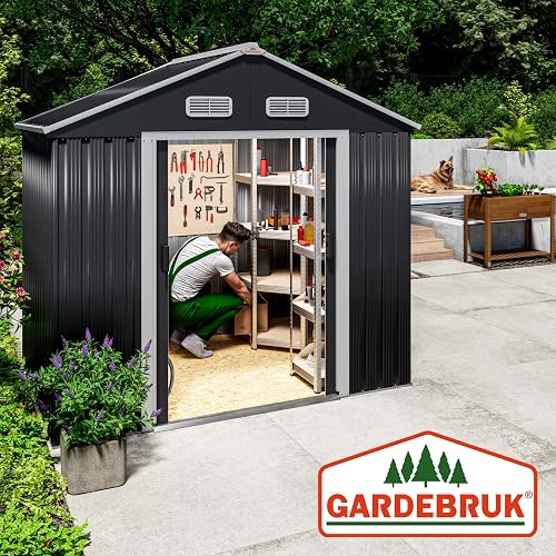 GARDEBRUK® 6x4ft Metal Garden Shed with Foundation, 200x135x190cm, Grey - 5