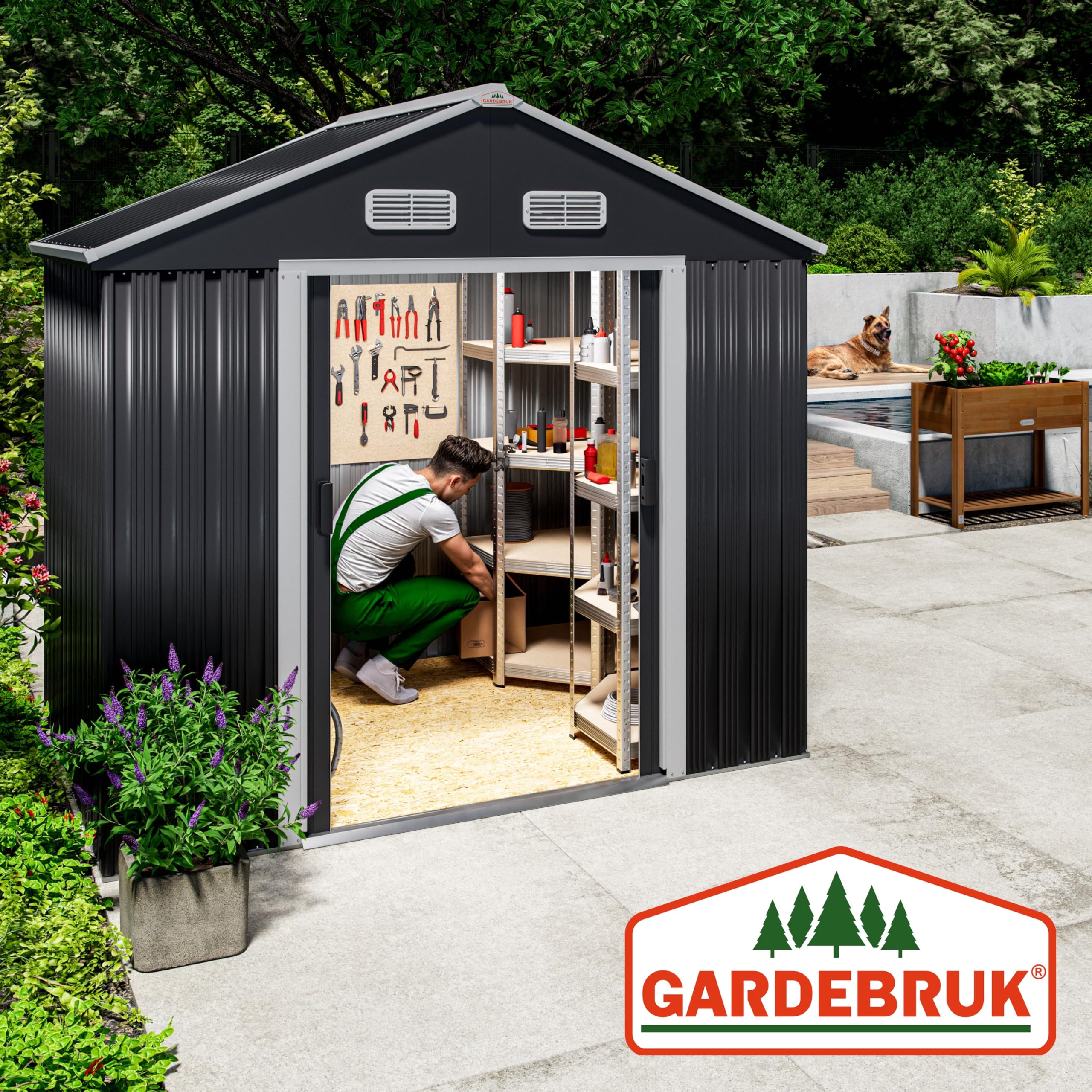 GARDEBRUK® Abri de Jardin métal XL 2m² Fondation 200x135x190cm Porte coulissante Anthracite cabane de Jardin cabanon Rangement Outils 4m³