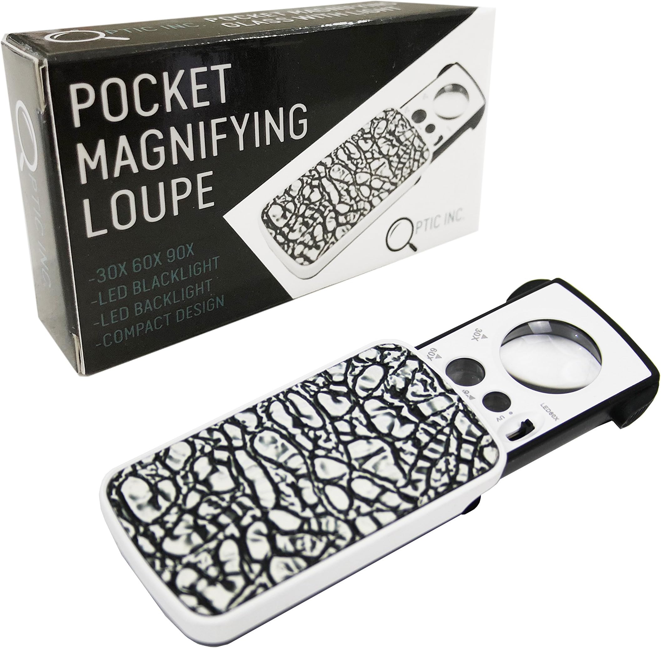Pocket Magnifying Glass With Light - Jewelers Loupe ("Loop") With 3 Magnification Lenses 30X 60X & 90X. Portable Magnifier Features Bright LED & UV Black Lights. Never Miss A Detail - Buy Now!