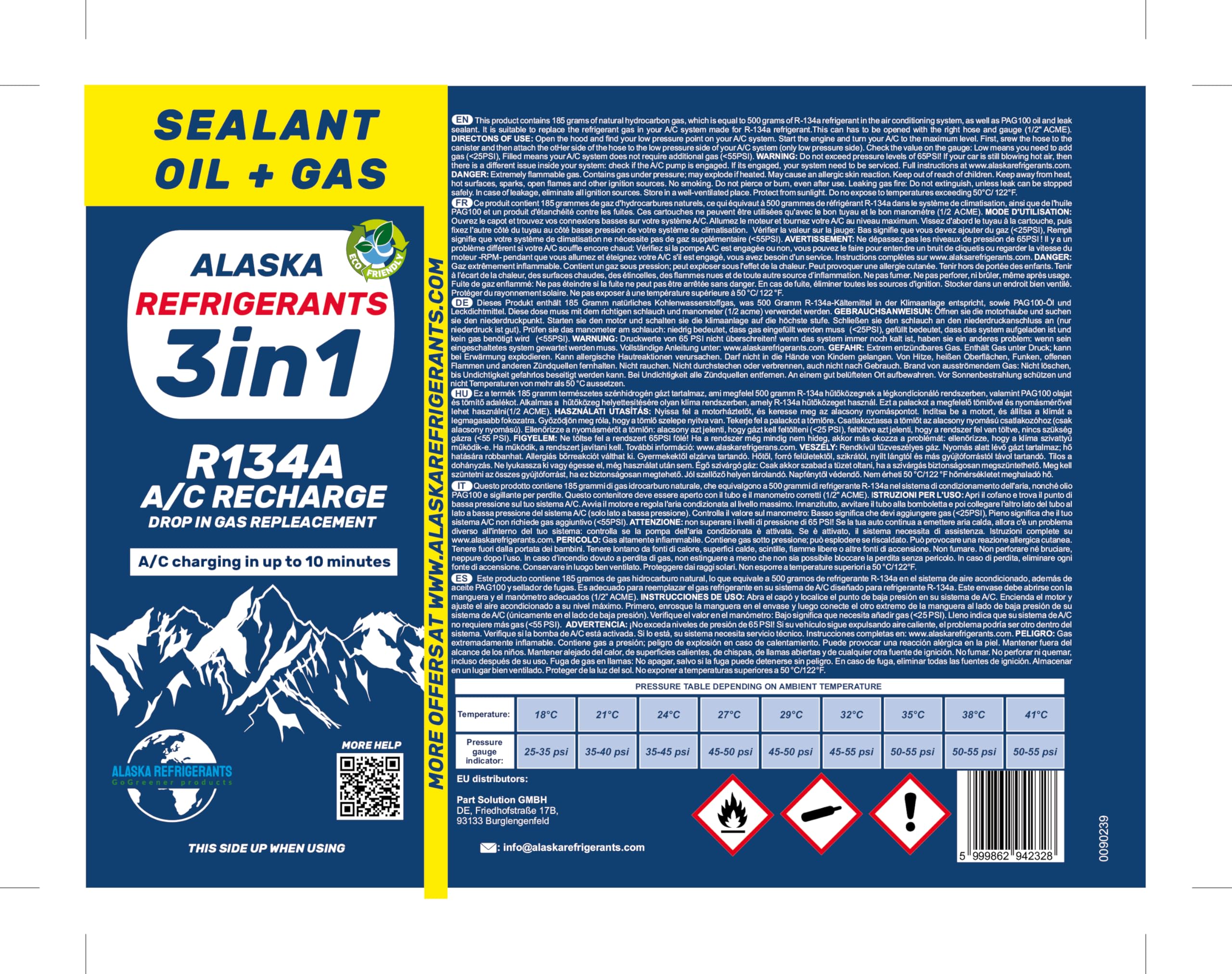 Generisch 3en1 Réfrigérant pour véhicules climatisation Recharge HC134A Bouteille de gaz de remplacement pour voitures x2