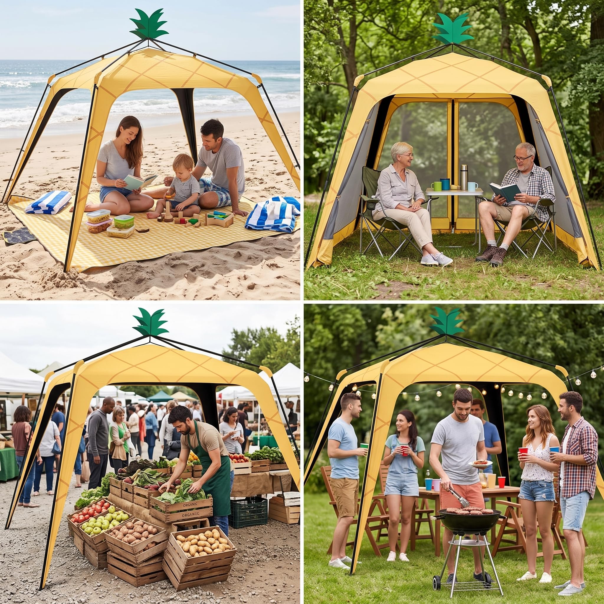 Tienda Campaña Camping Instantánea Exterior Anti- para Picnic, Estilo Exquisito, Tienda de campaña con 4 Paredes Cortavientos de Malla Completa