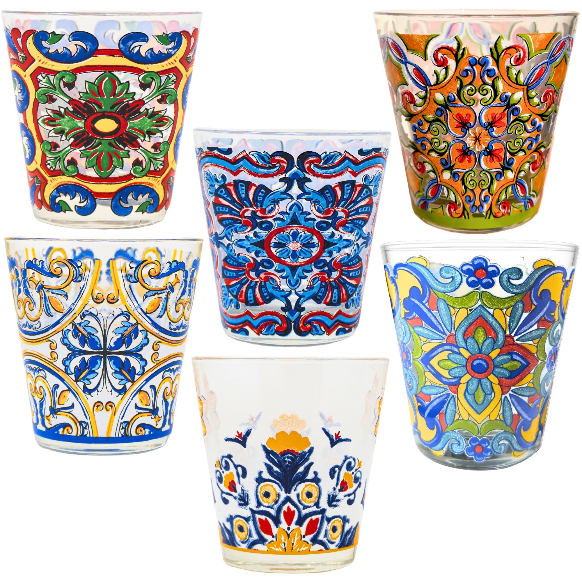 NAMAI - Set 6 Bicchieri Colorati Vetro, 270 ML, Design Unico, Adatti alla Lavastoviglie e Microonde, Vetro Resistente, Colori Vivaci, Idea Regalo, Made In Italy