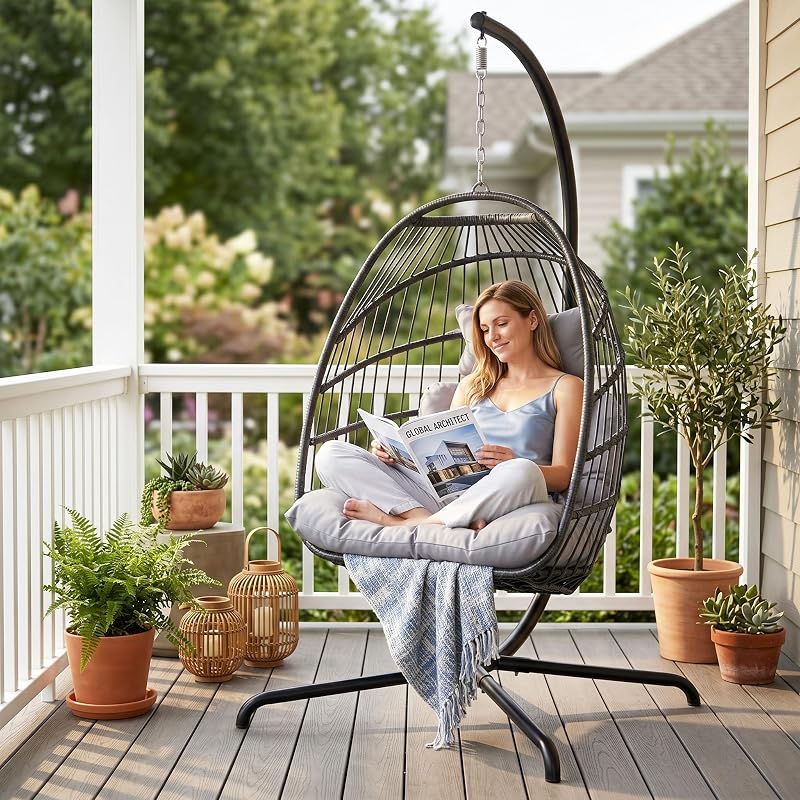 BULEXYARD Outdoor Egg Chair with Stand, 350 lbs Capacity Egg Swing Chair
