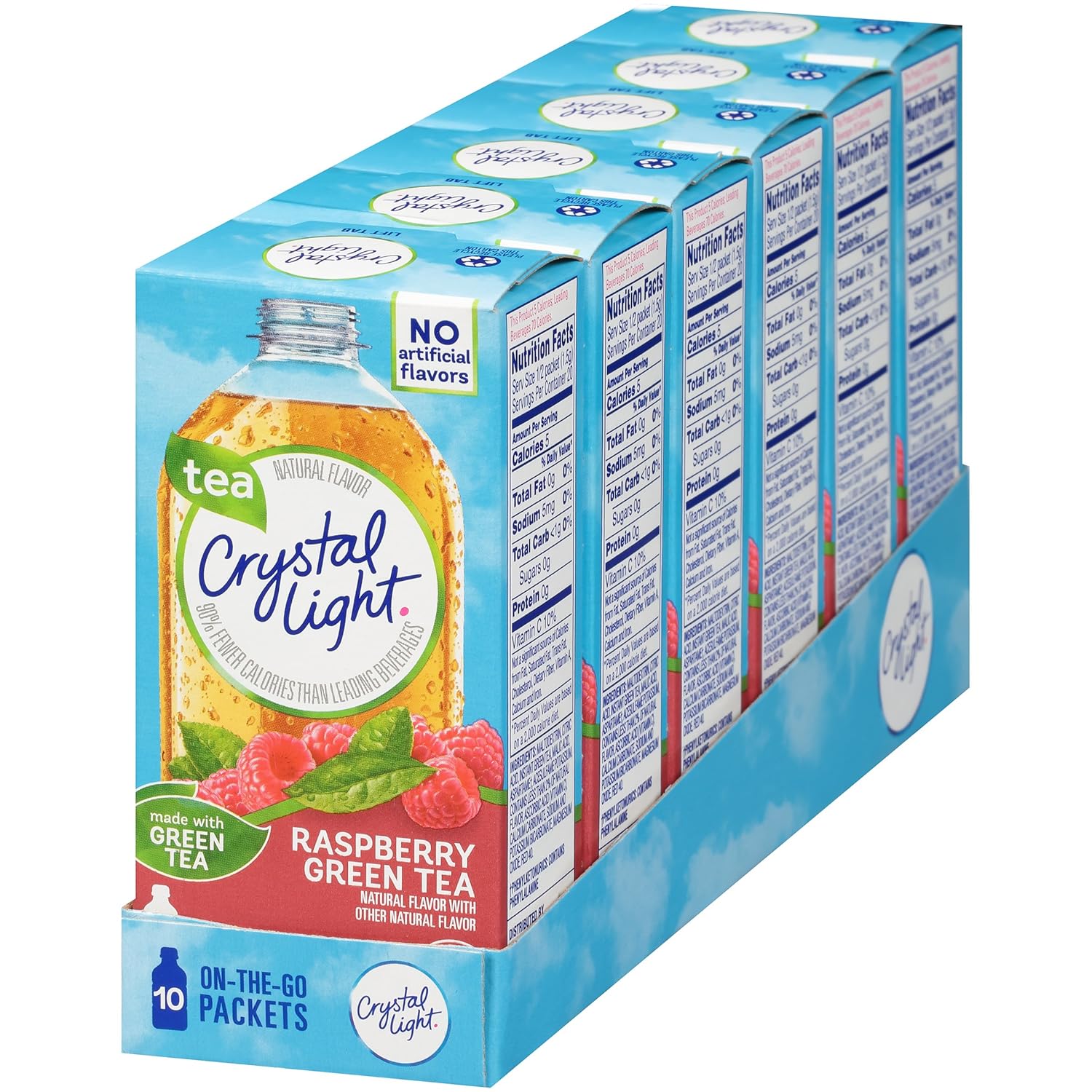 Crystal Light On The Go Green Tea Raspberry, 10 Count Boxes (Pack of 6)