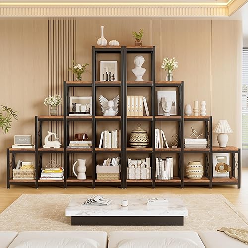 Miniatura 5 de PAKASEPT Estantería de esquina con 14 estantes, estantería de esquina de escalera, estantería industrial vintage, estante rústico de 5 niveles,