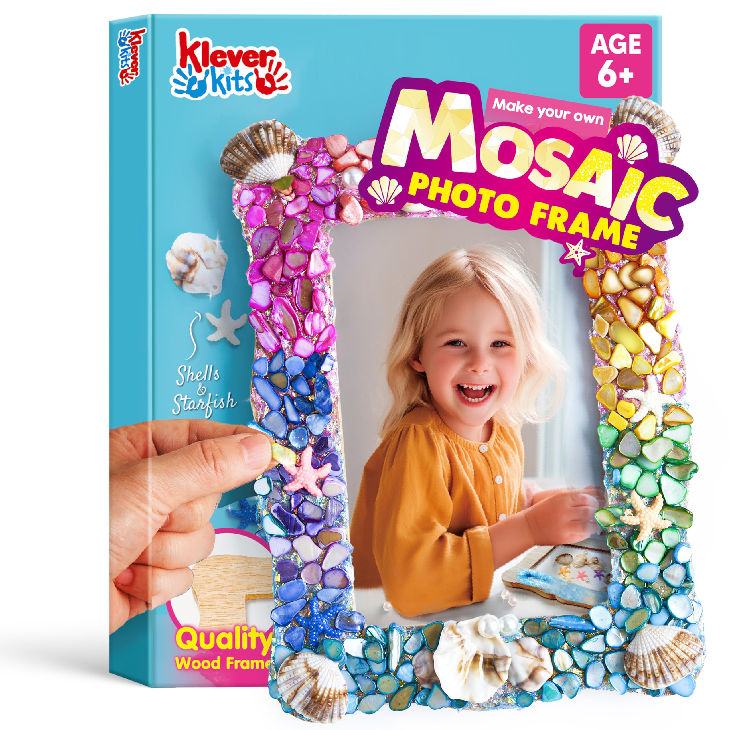 JOVA Klever Kits Mosaic Photo Frame Craft Kits, DIY Mosaic Kits for Kids 6 Years Old Girl Birthday Gift Summer Activities, Make Your Own Picture Frame