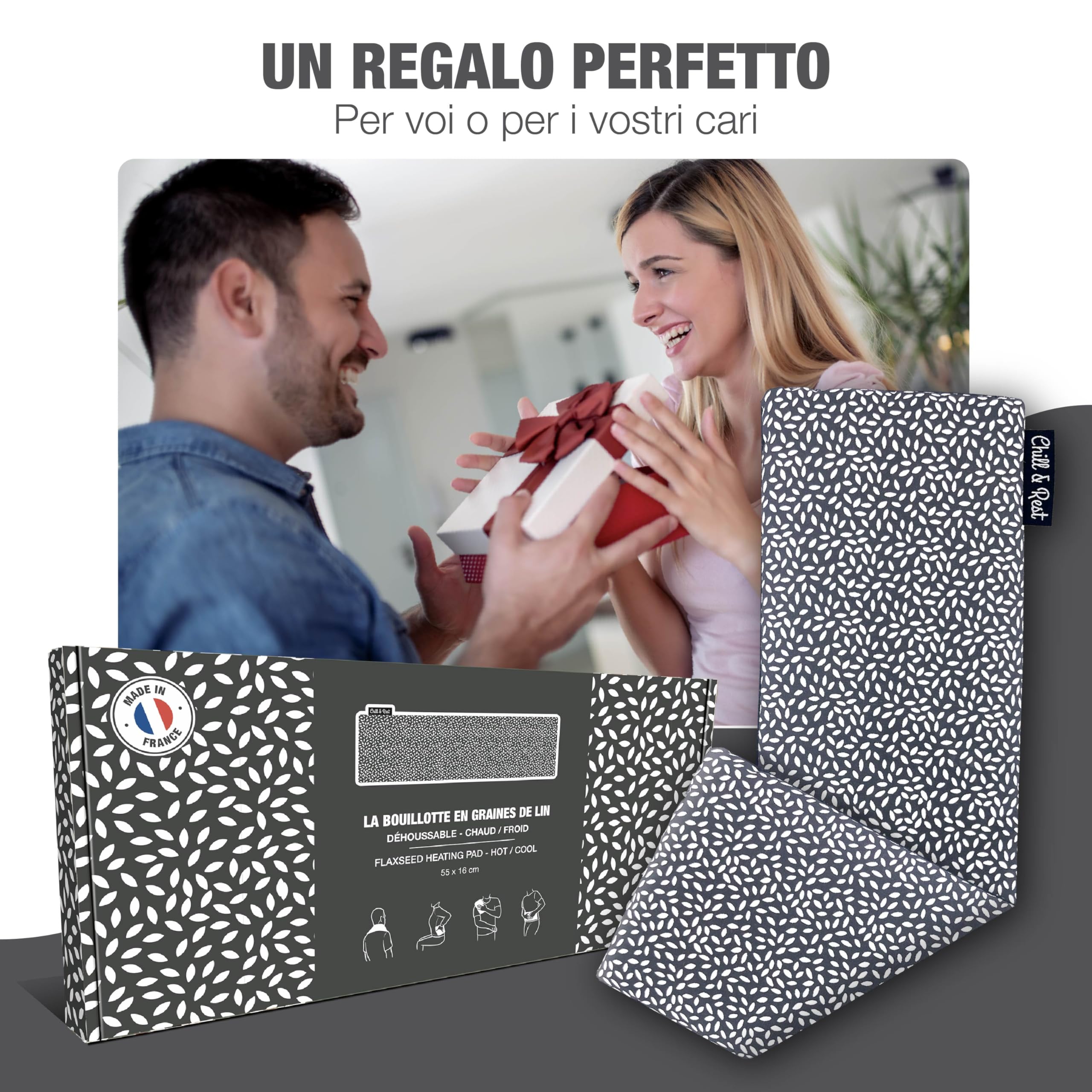 Chill&Rest - Cuscino termico microonde - cuscino riscaldante cervicale - semi di lino - cuscino riscaldabile - dolore cervicale - termoforo lombare - Grigio - La Anthracite