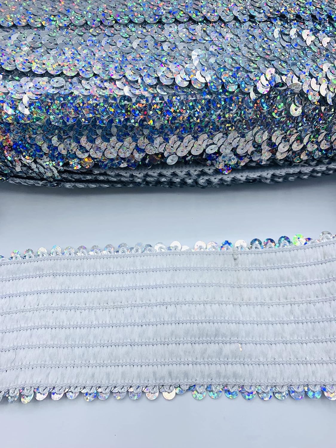 8 Row Starlight Hologram Stretch Sequin Trim (Silver Hologram, 10 Yards)